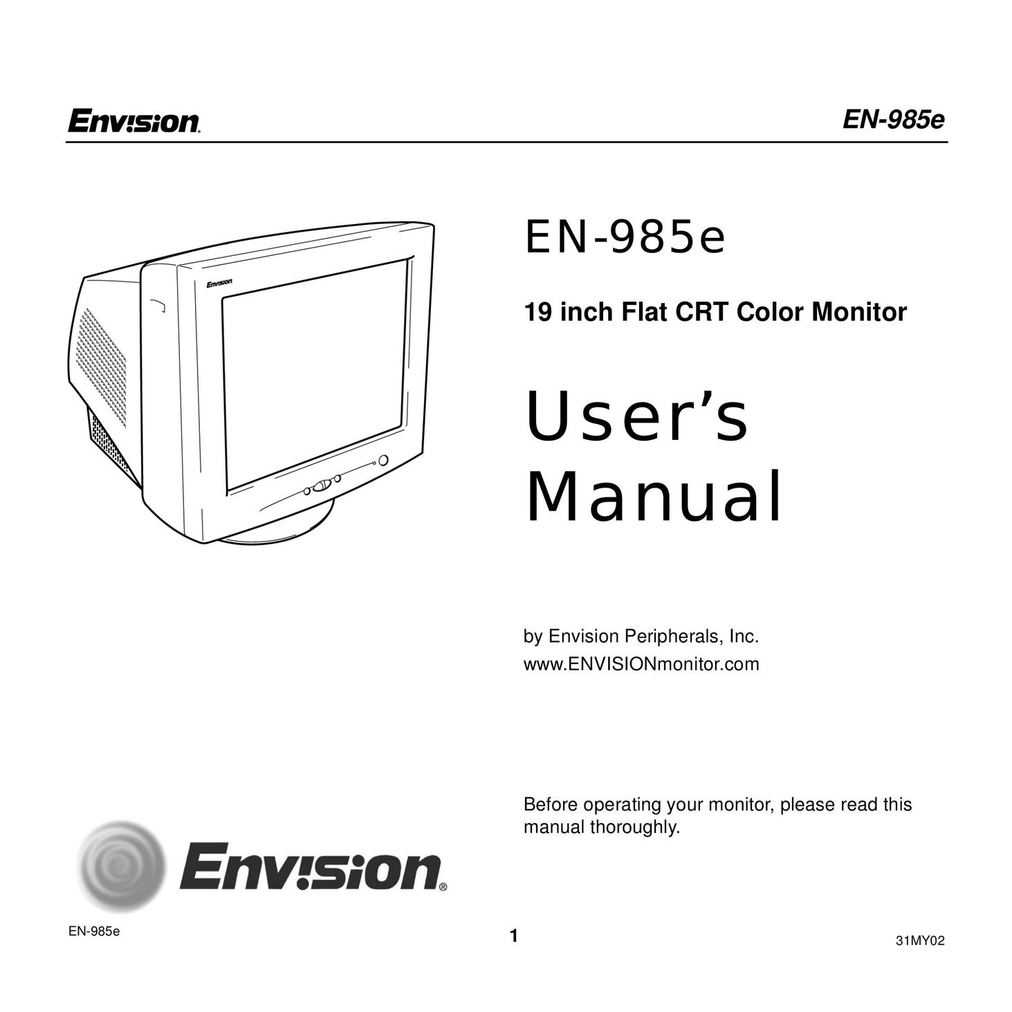 Envision Peripherals EN-985E Computer Monitor User Manual