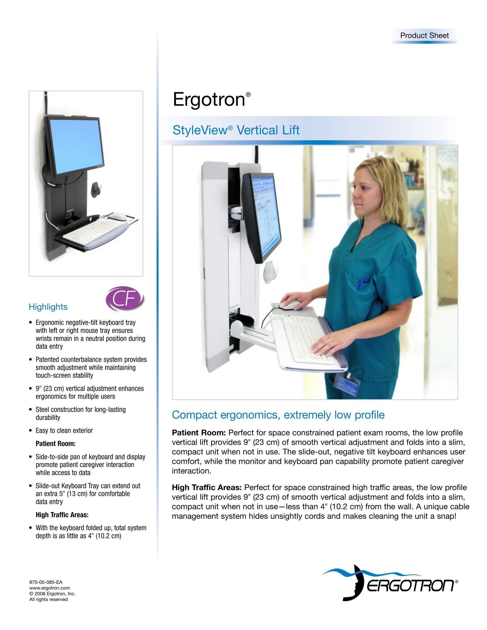 Ergotron Vertical Lift LCD Monitor Computer Monitor User Manual