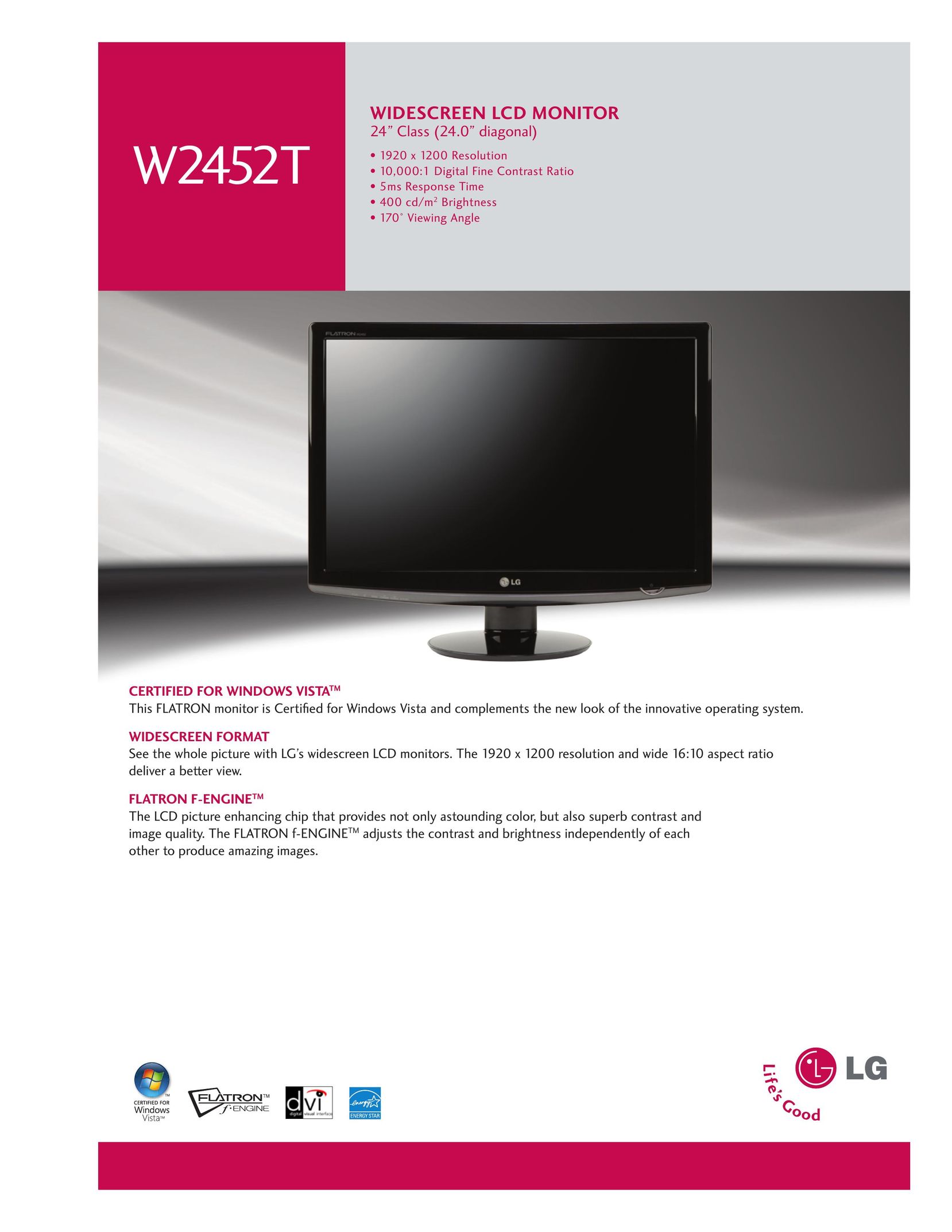 Goldstar W2452T Computer Monitor User Manual