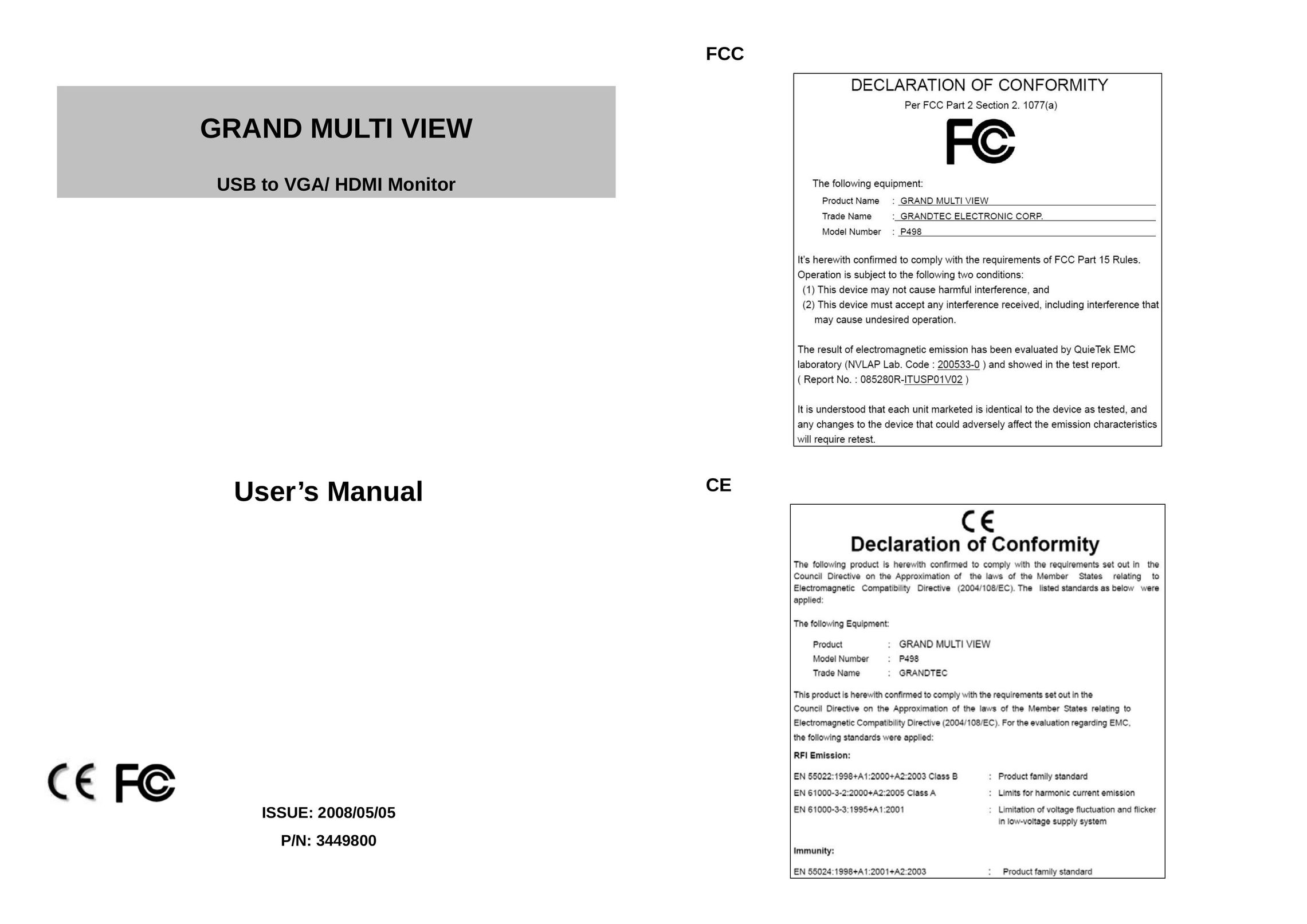 GrandTec P498 Computer Monitor User Manual