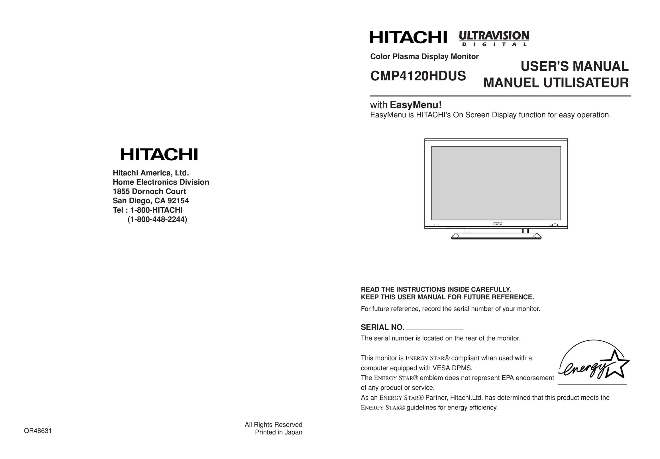Hitachi Koki USA CMP4120HDUS Computer Monitor User Manual