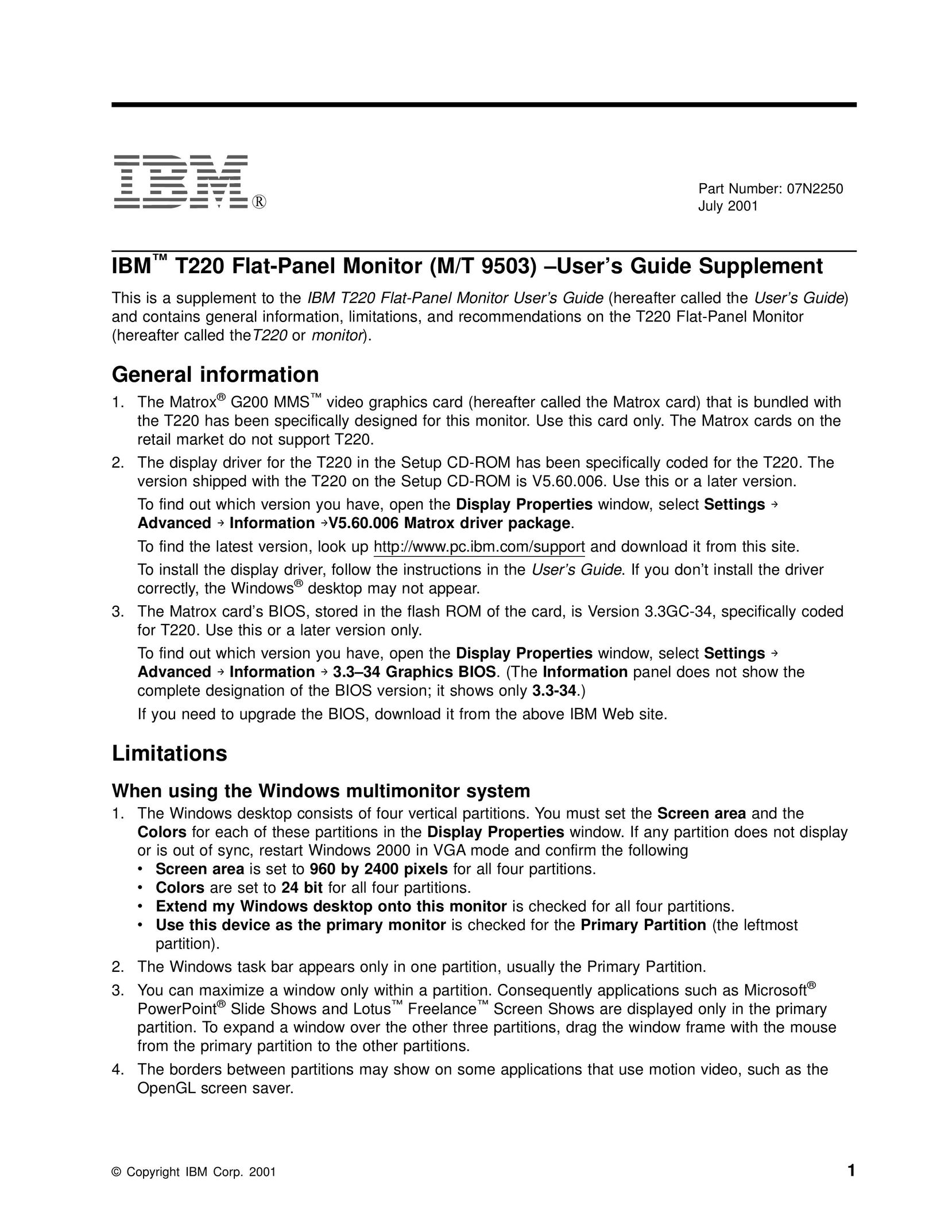 IBM 9503 Computer Monitor User Manual