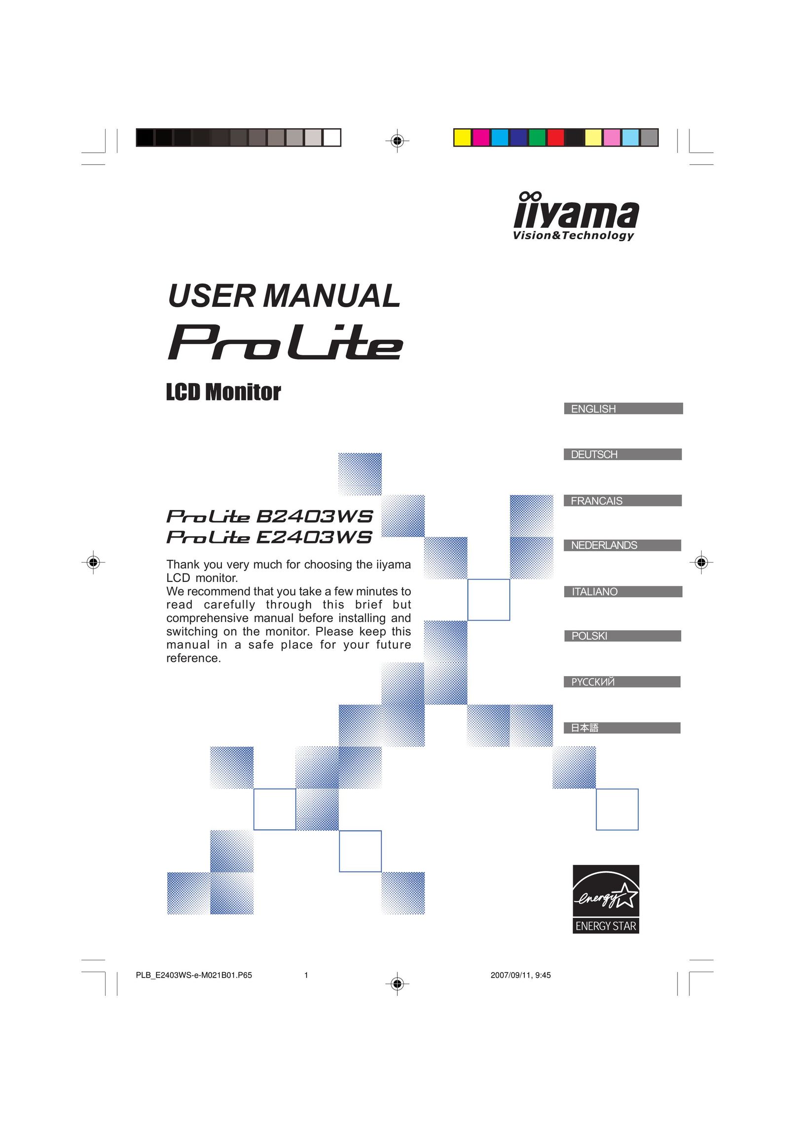 Iiyama B2403WS Computer Monitor User Manual