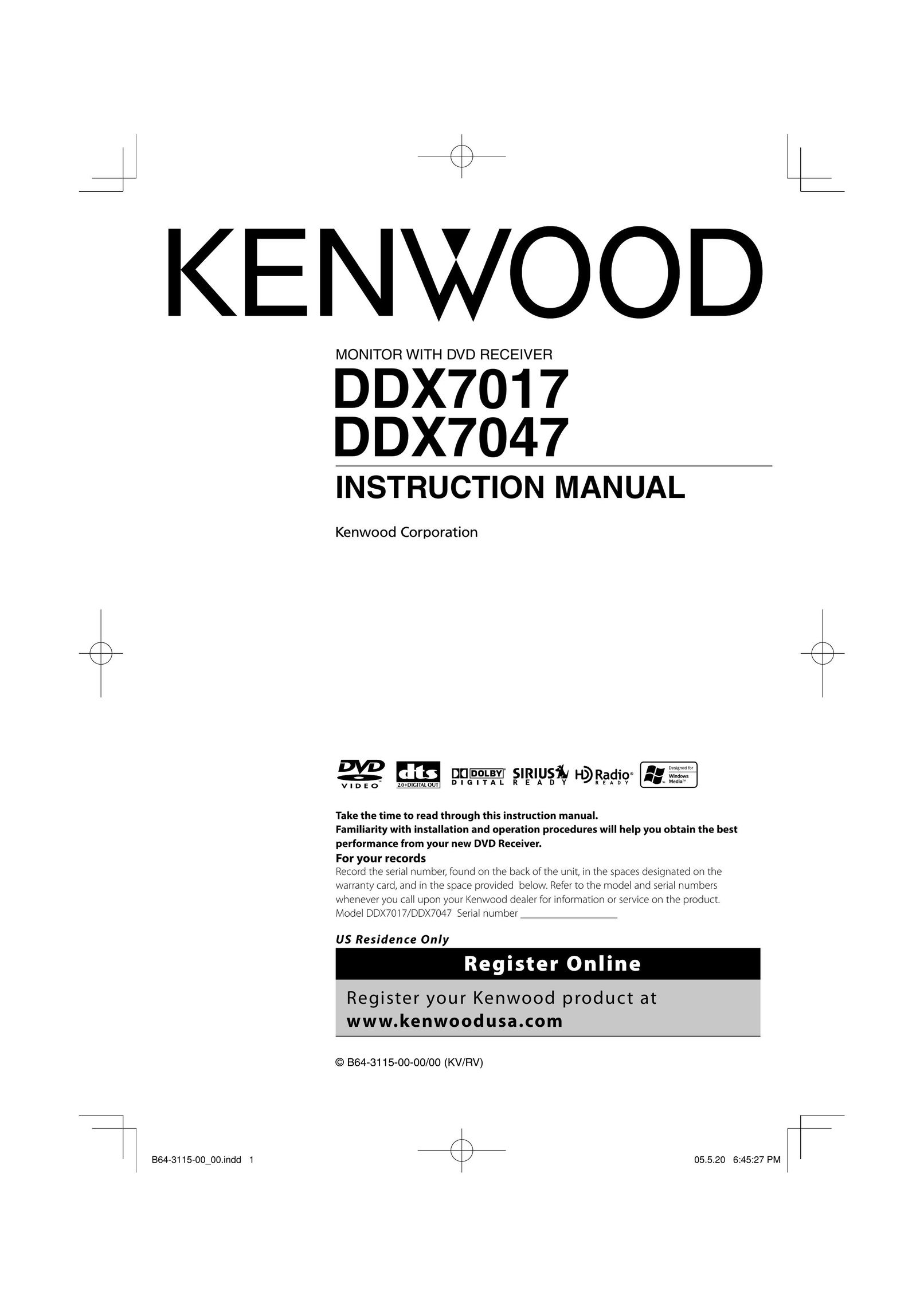 Kenwood DDX7017 DDX7047 Computer Monitor User Manual