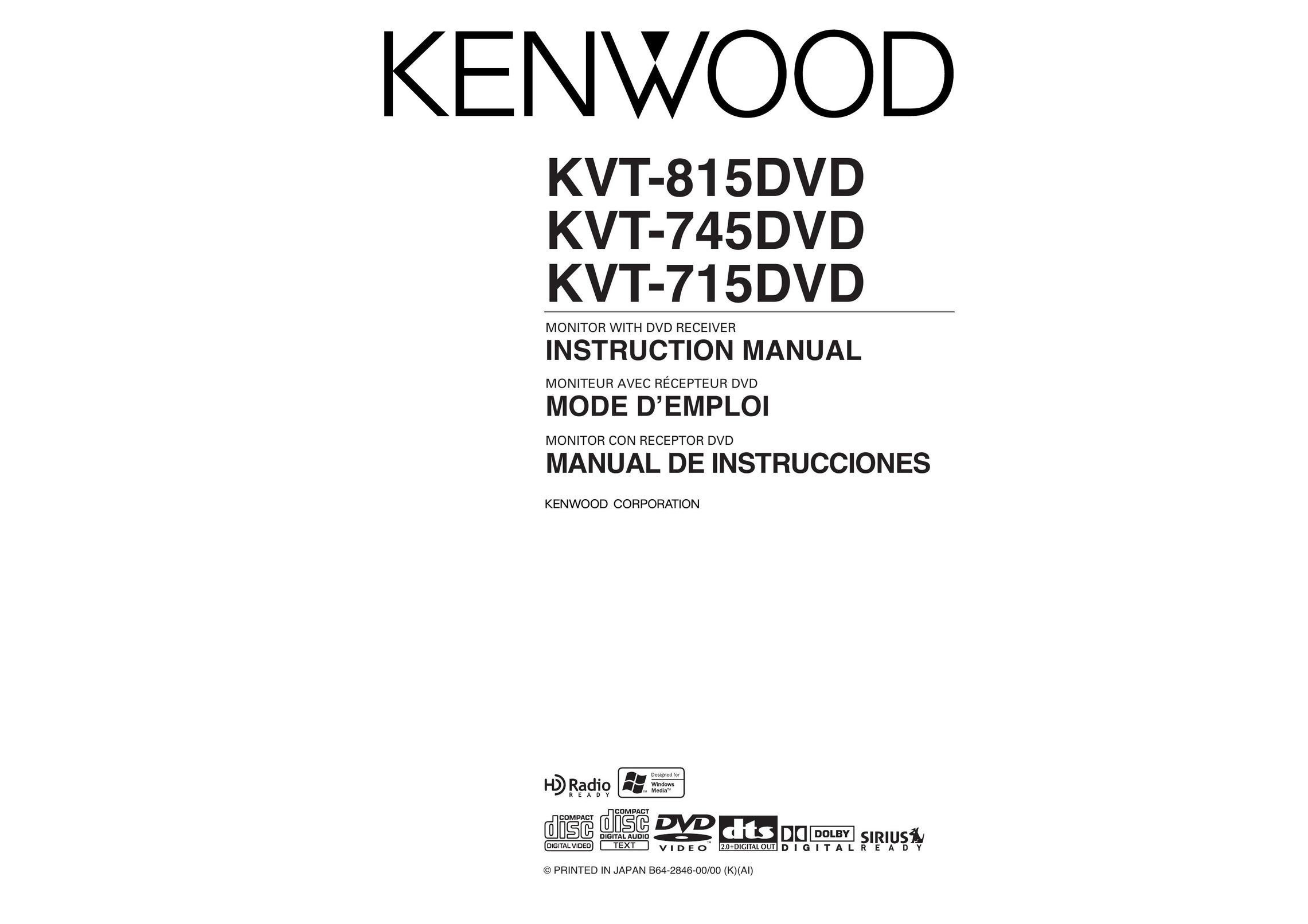 Kenwood KVT-815DVD Computer Monitor User Manual