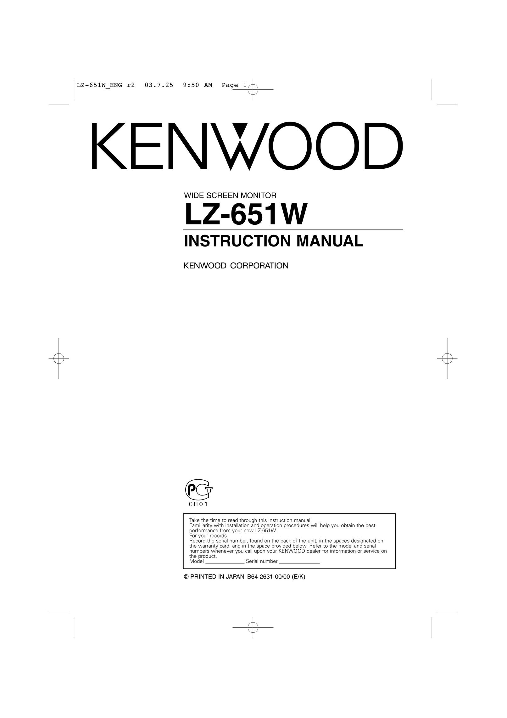 Kenwood LZ-651W Computer Monitor User Manual