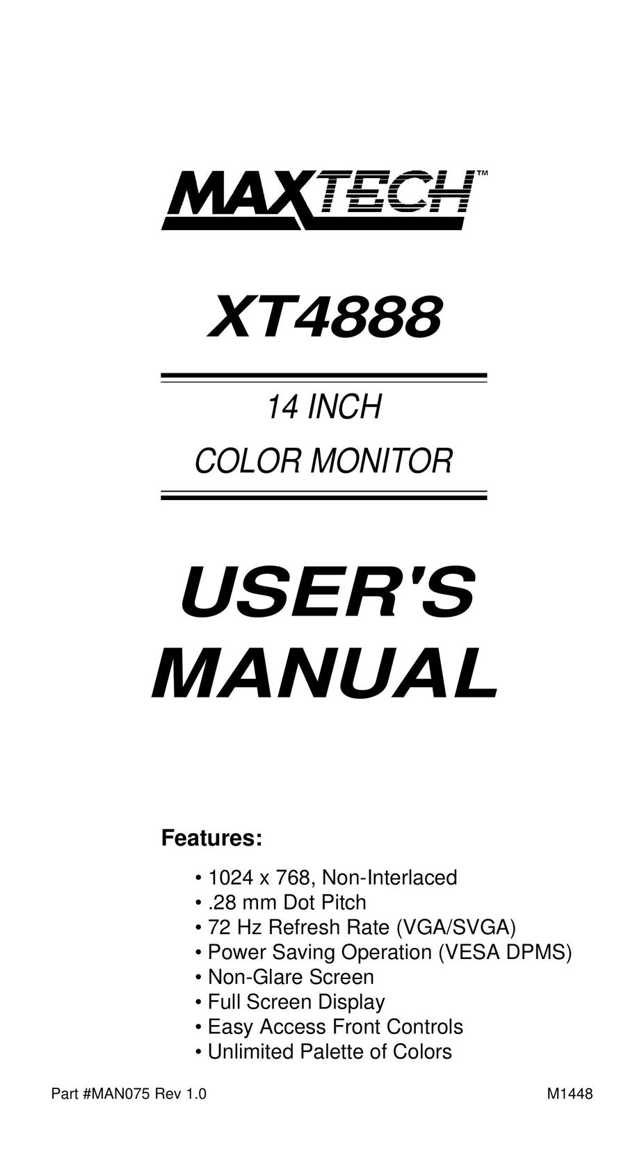 MaxTech XT4888 Computer Monitor User Manual