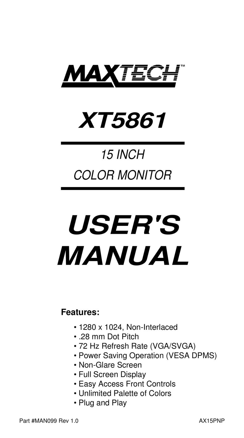 MaxTech XT5861 Computer Monitor User Manual