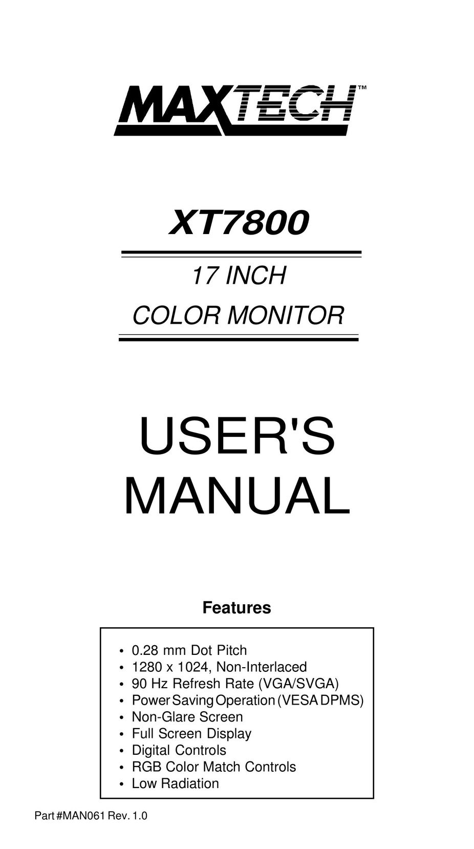 MaxTech XT7800 Computer Monitor User Manual