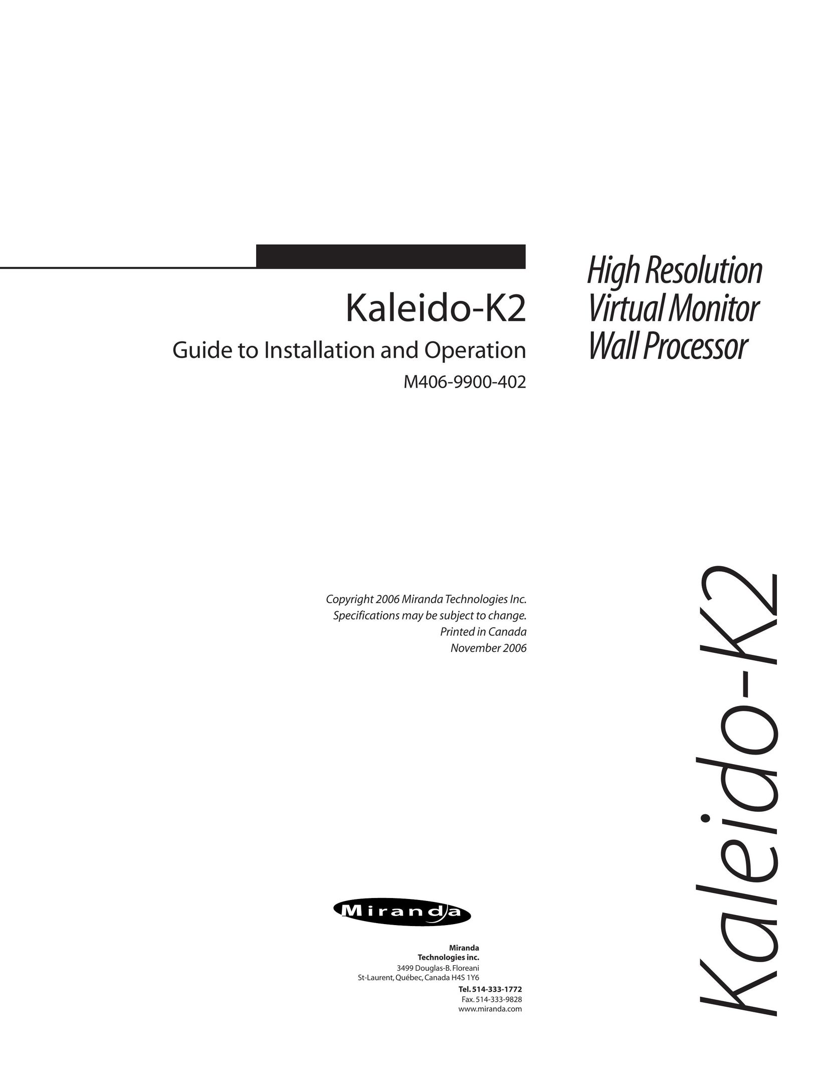 Miranda Camera Co KALEIDO-K2 Computer Monitor User Manual
