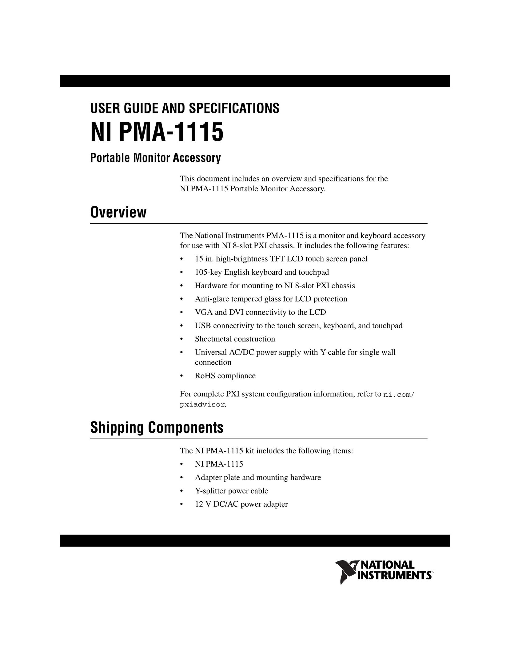 National Instruments NI PMA-1115 Computer Monitor User Manual