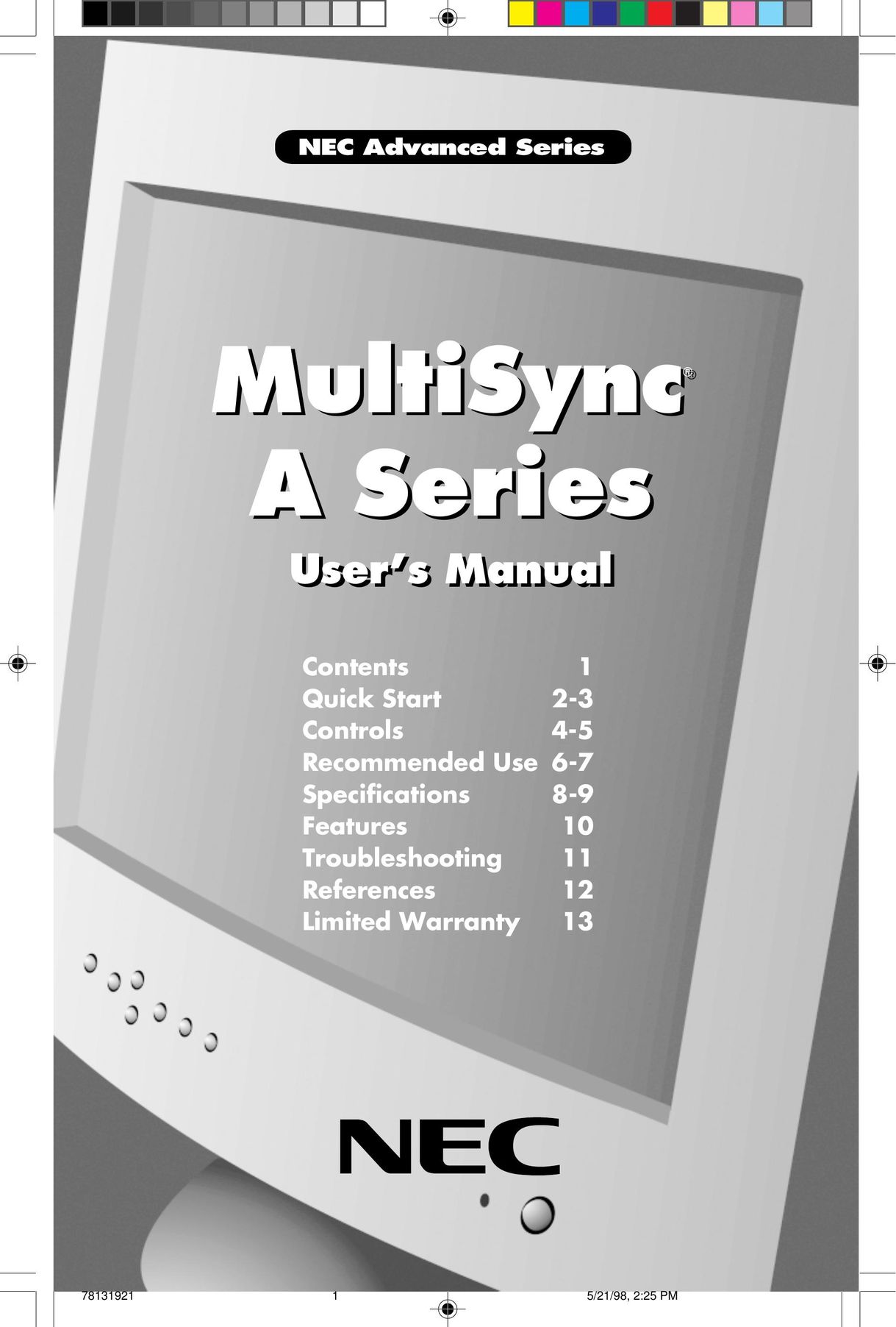 NEC A Series Computer Monitor User Manual