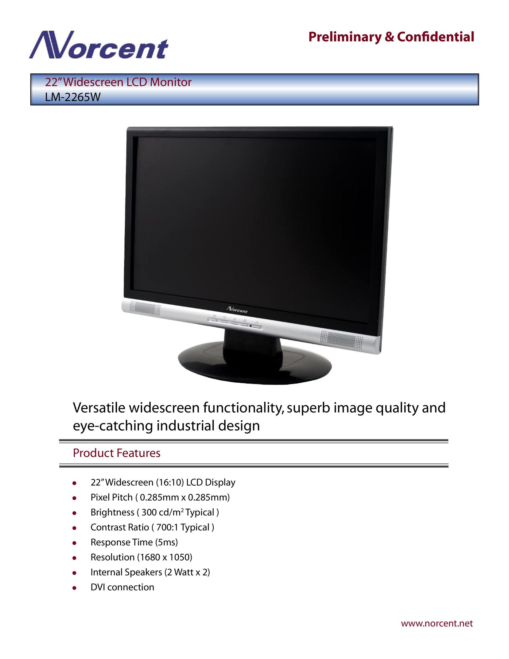 Norcent Technologies LM-2265W Computer Monitor User Manual