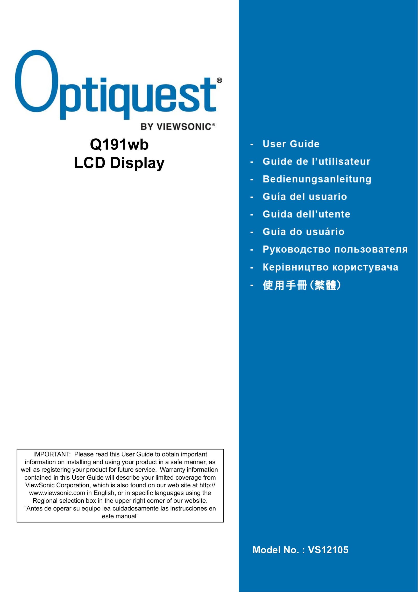 Optiquest VS12105 Computer Monitor User Manual