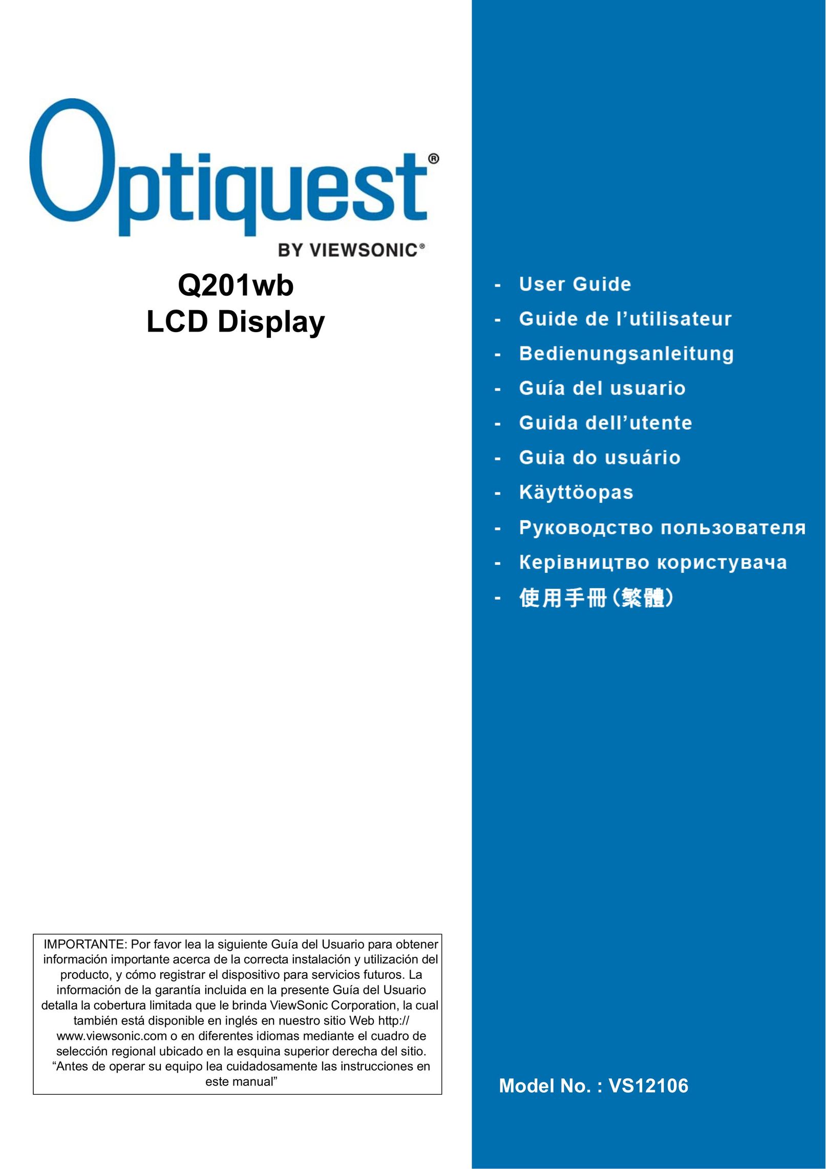 Optiquest VS12106 Computer Monitor User Manual