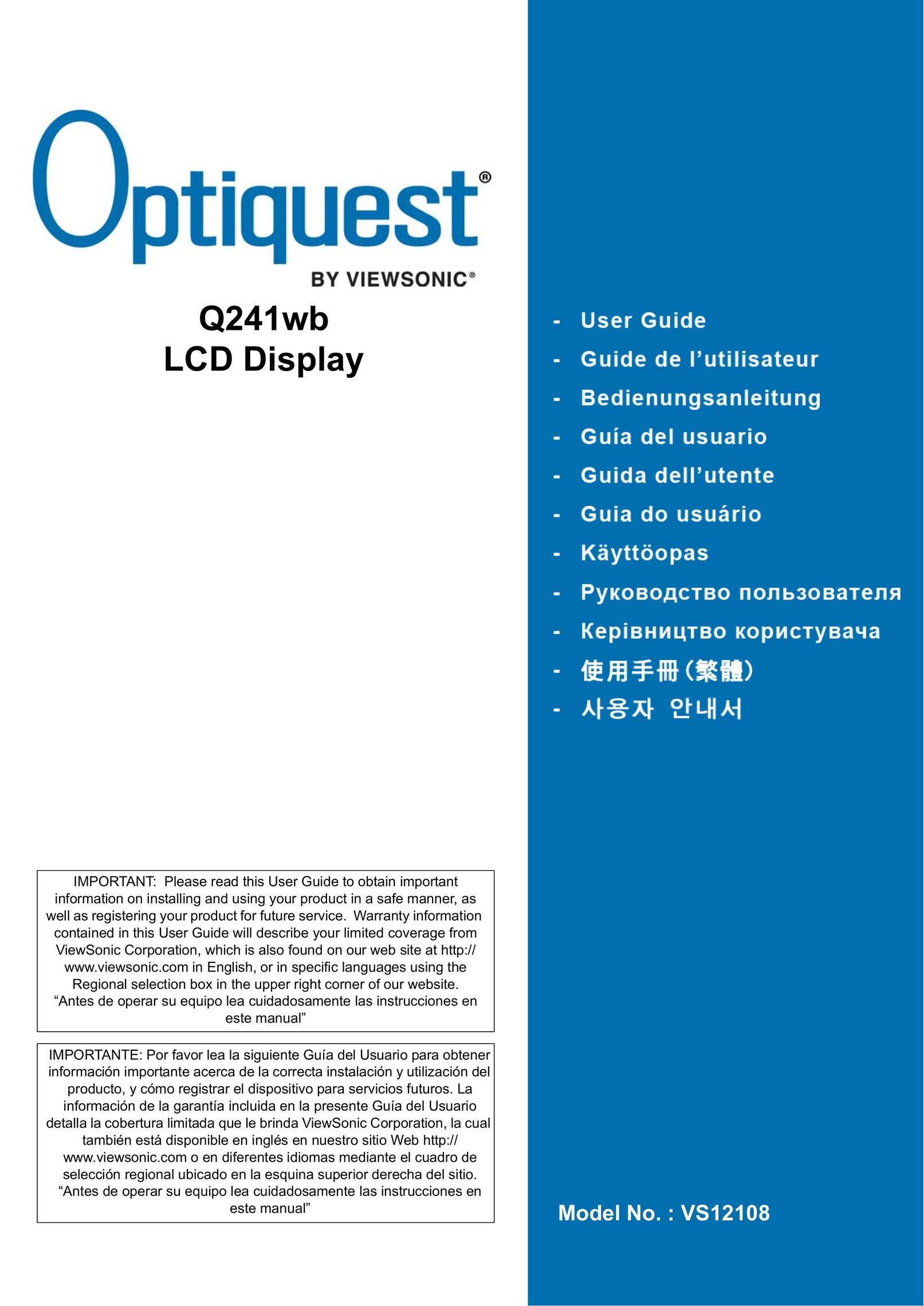 Optiquest VS12108 Computer Monitor User Manual