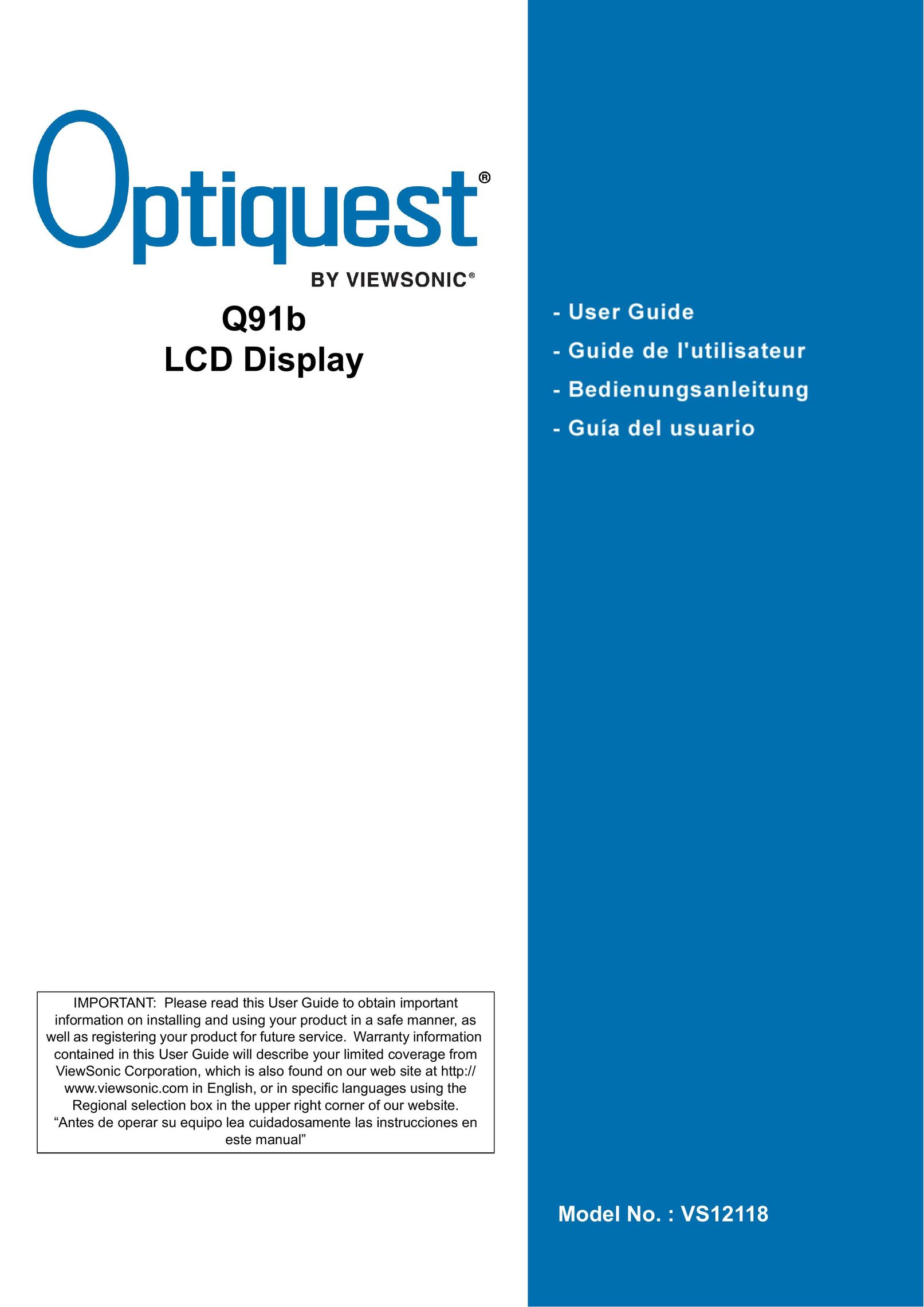 Optiquest VS12118 Computer Monitor User Manual