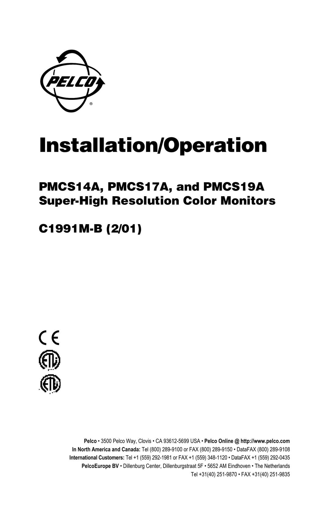 Pelco PMCS17A Computer Monitor User Manual