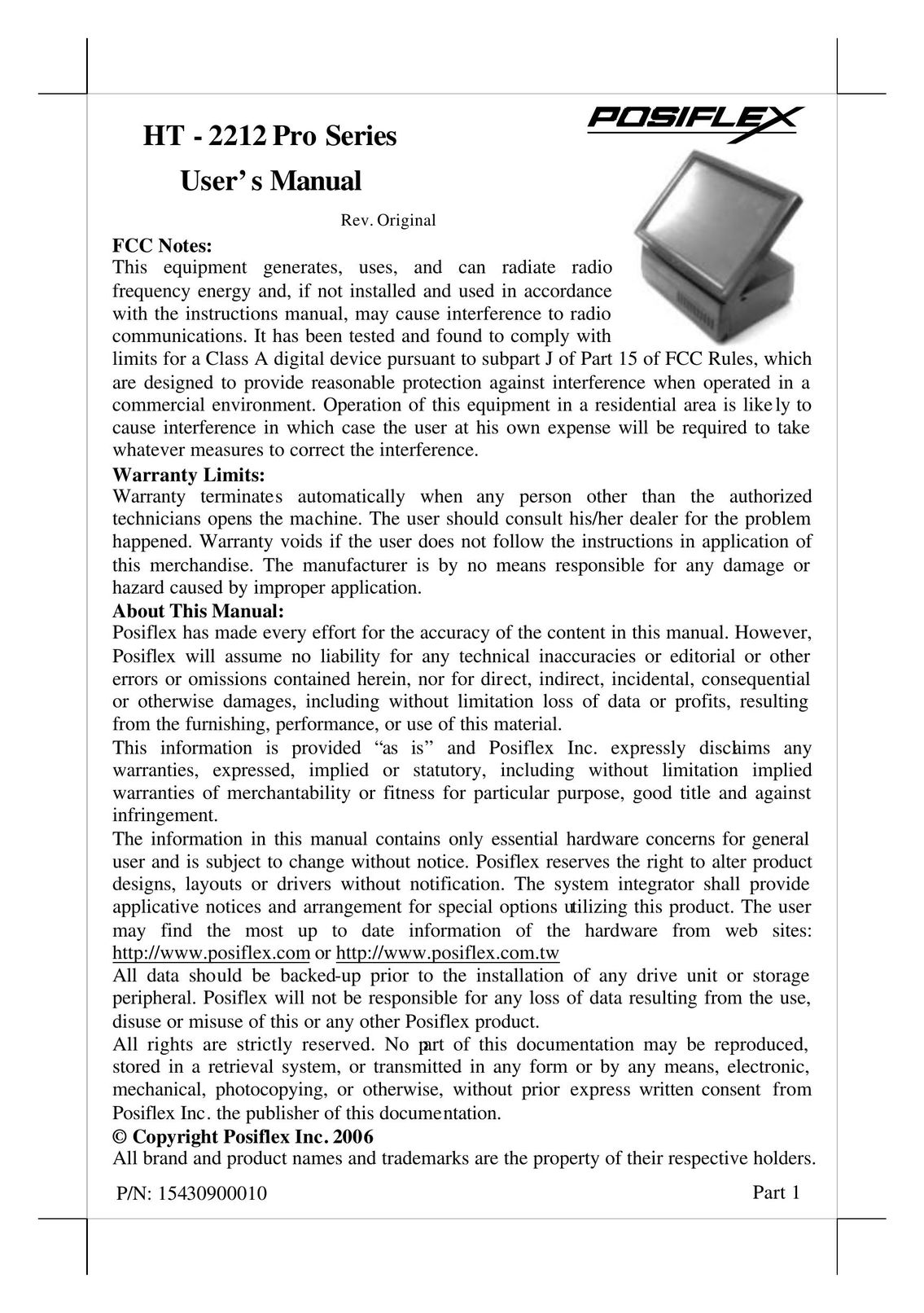 POSIFLEX Business Machines HT-2212 Computer Monitor User Manual