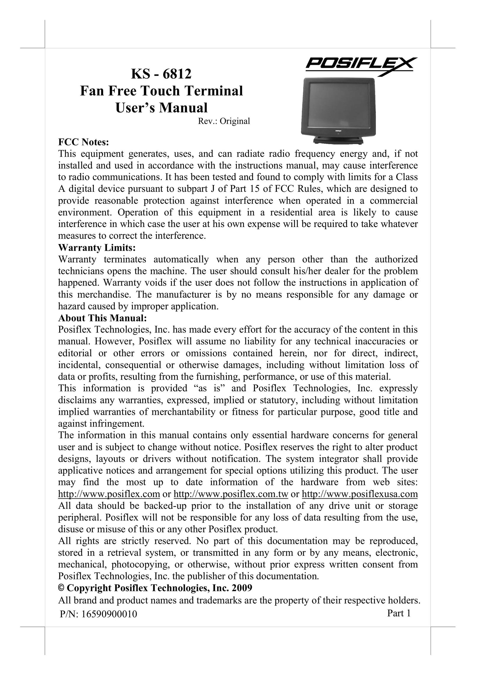 POSIFLEX Business Machines KS-6812 Computer Monitor User Manual