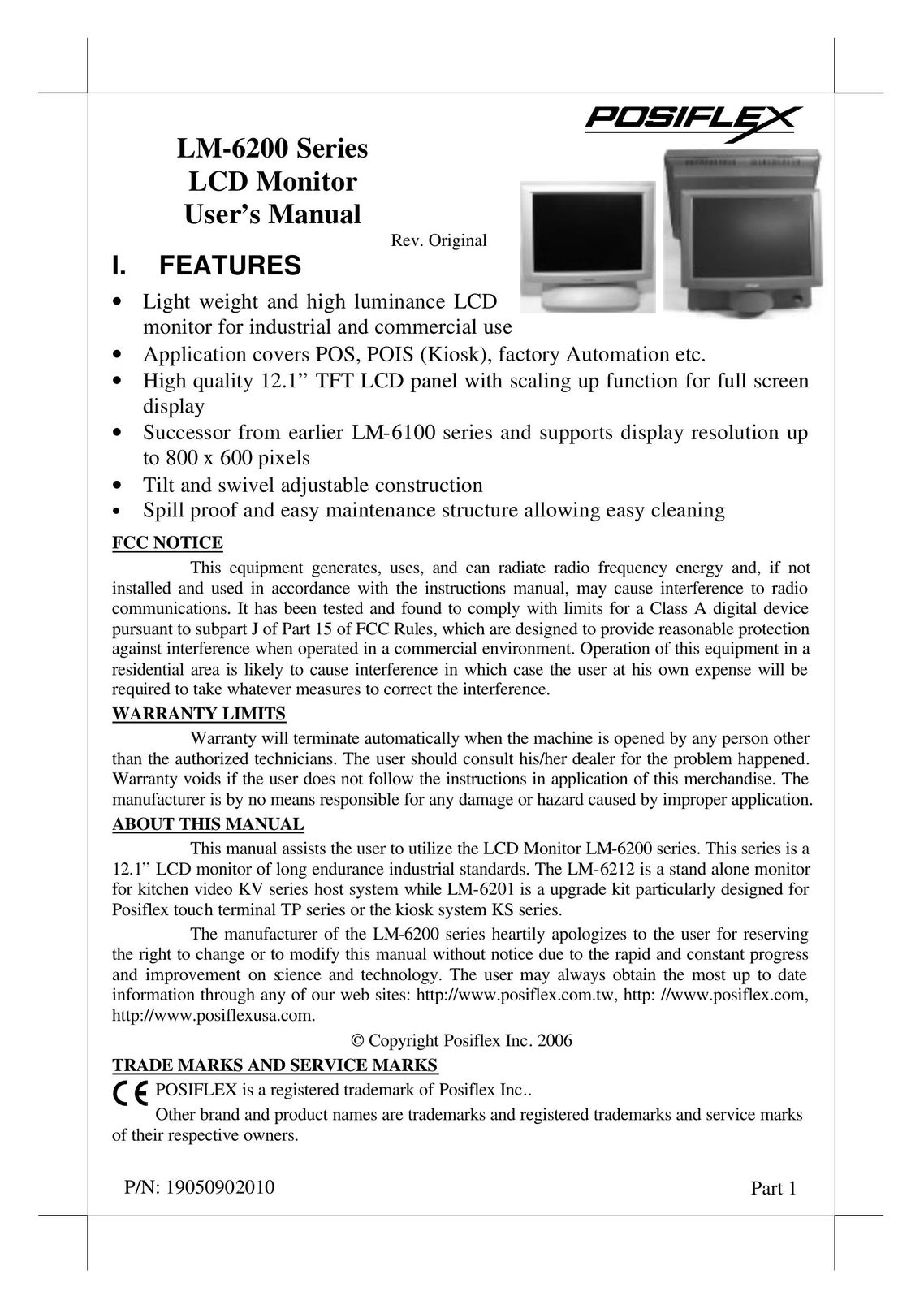POSIFLEX Business Machines LM-6200 Computer Monitor User Manual