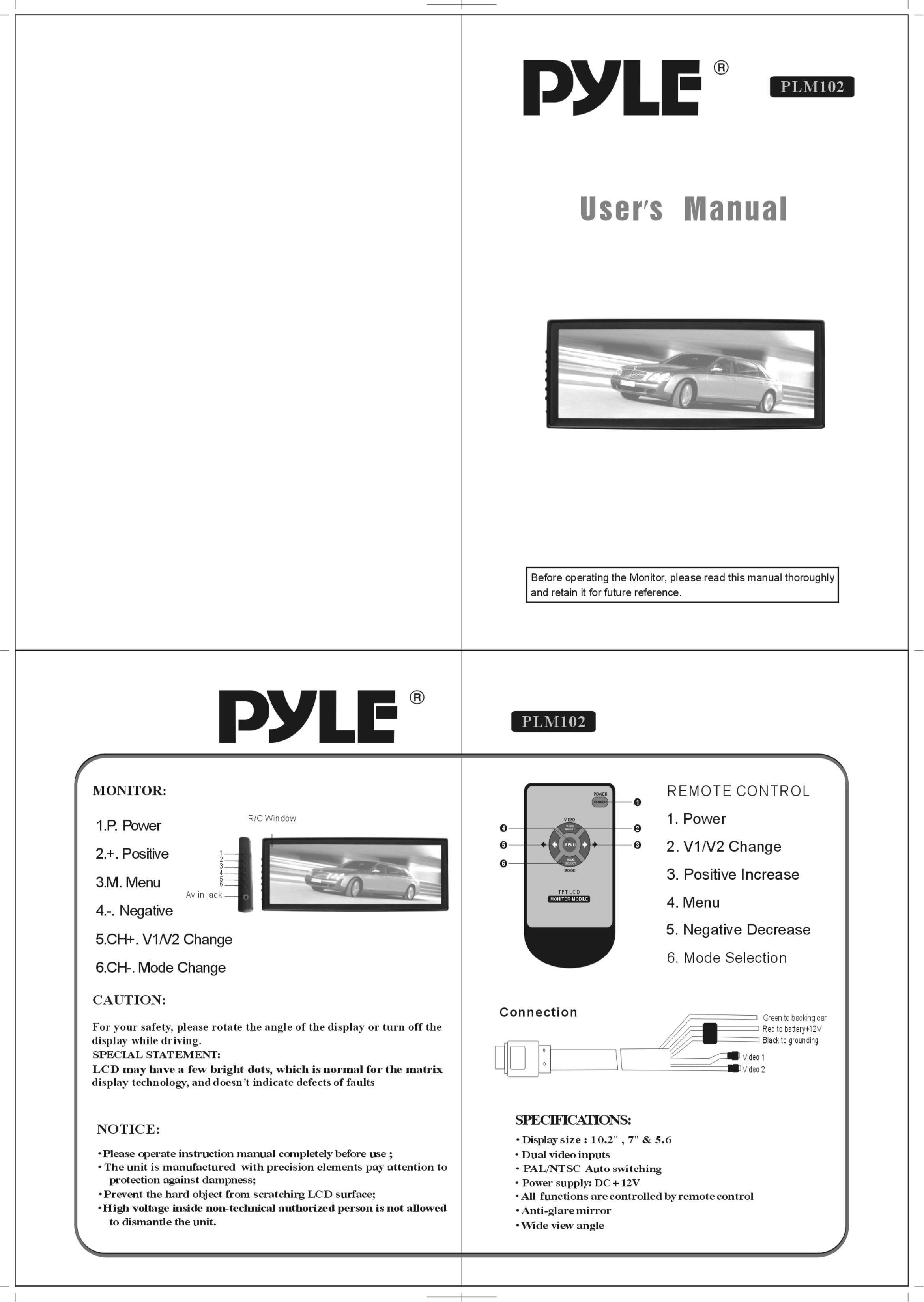 PYLE Audio PLM102 Computer Monitor User Manual