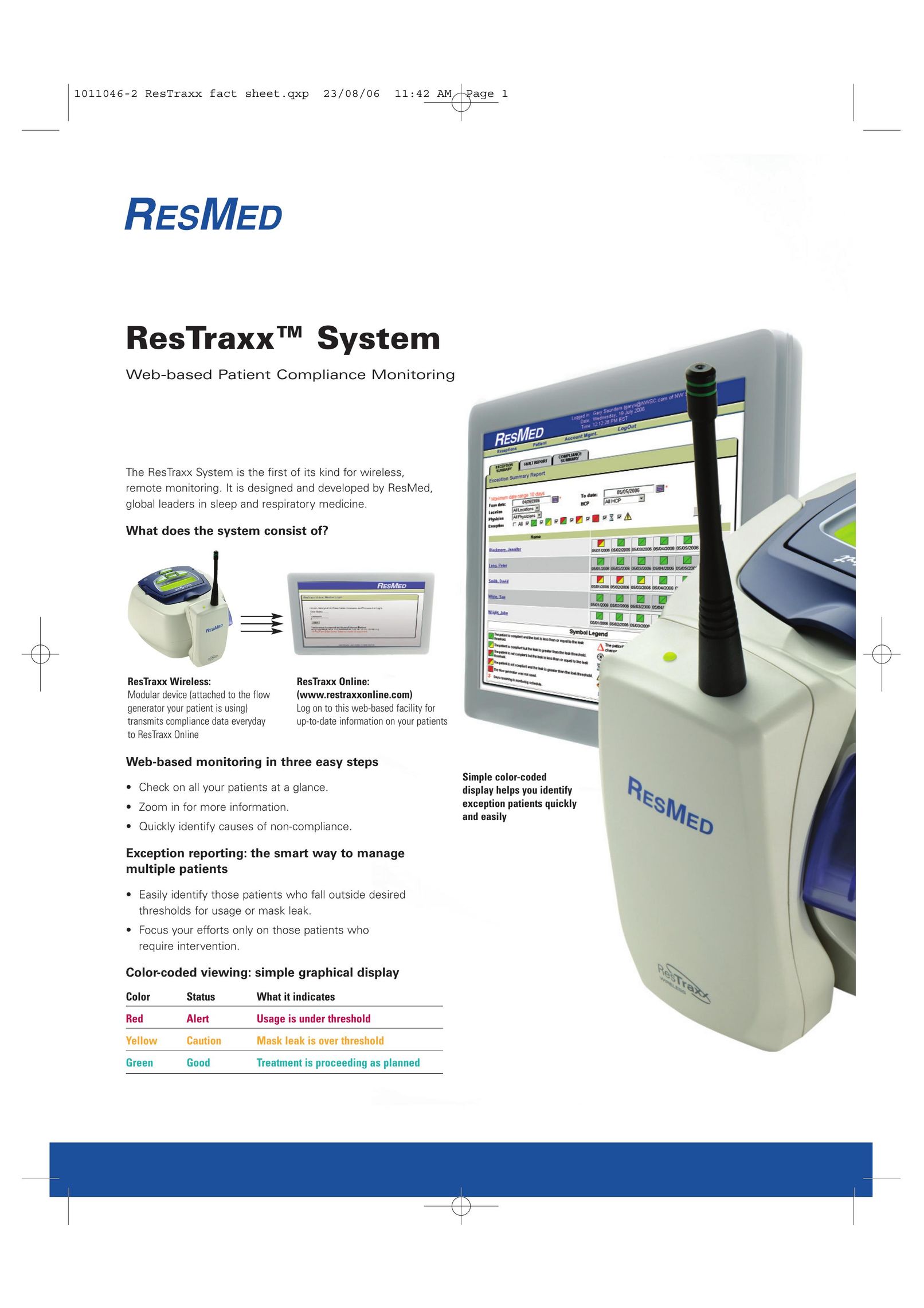 ResMed ResTraxx System Computer Monitor User Manual