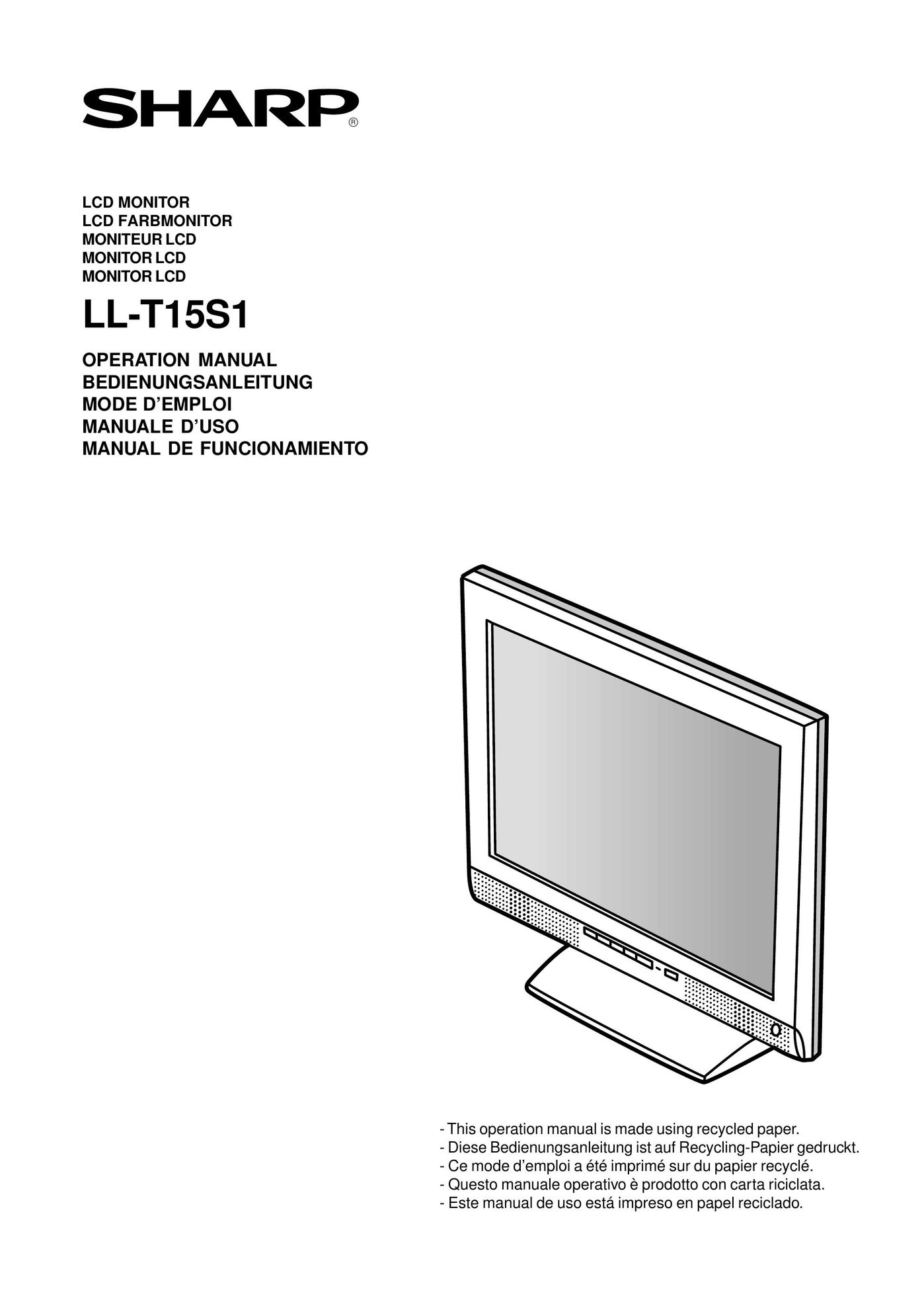 Sharp LL-T15S1 Computer Monitor User Manual