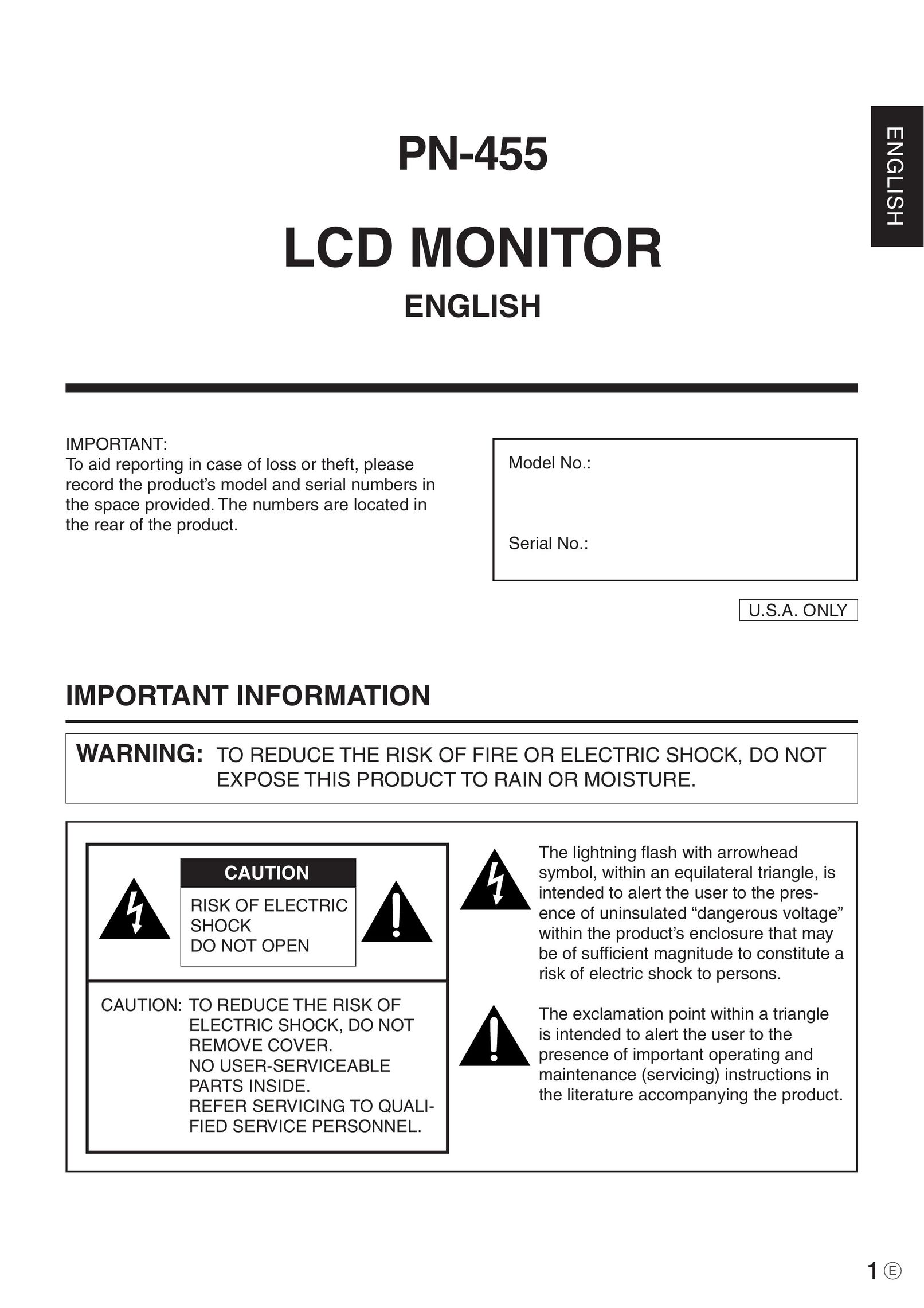 Sharp PN-455 Computer Monitor User Manual