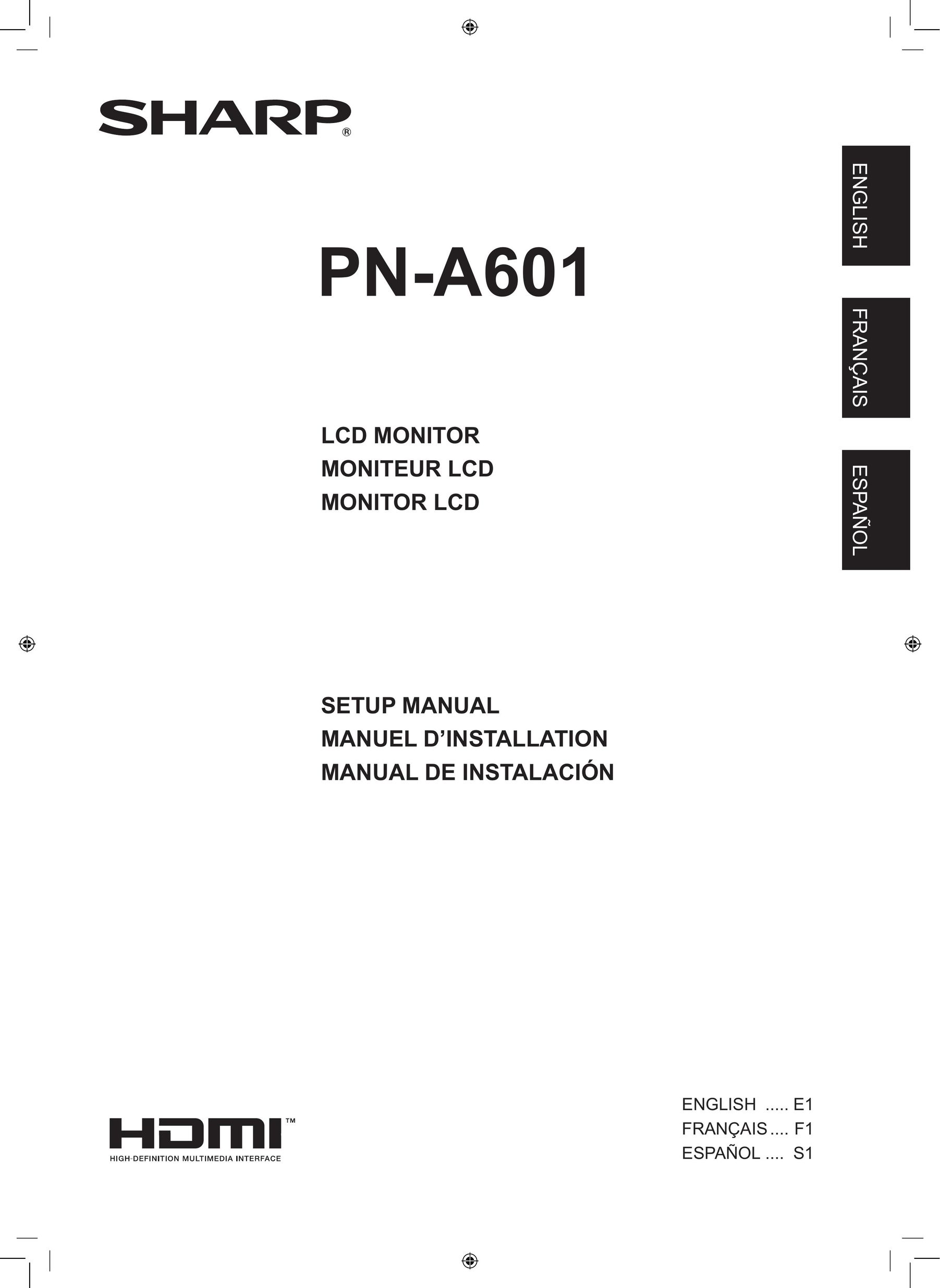 Sharp PN-A601 Computer Monitor User Manual