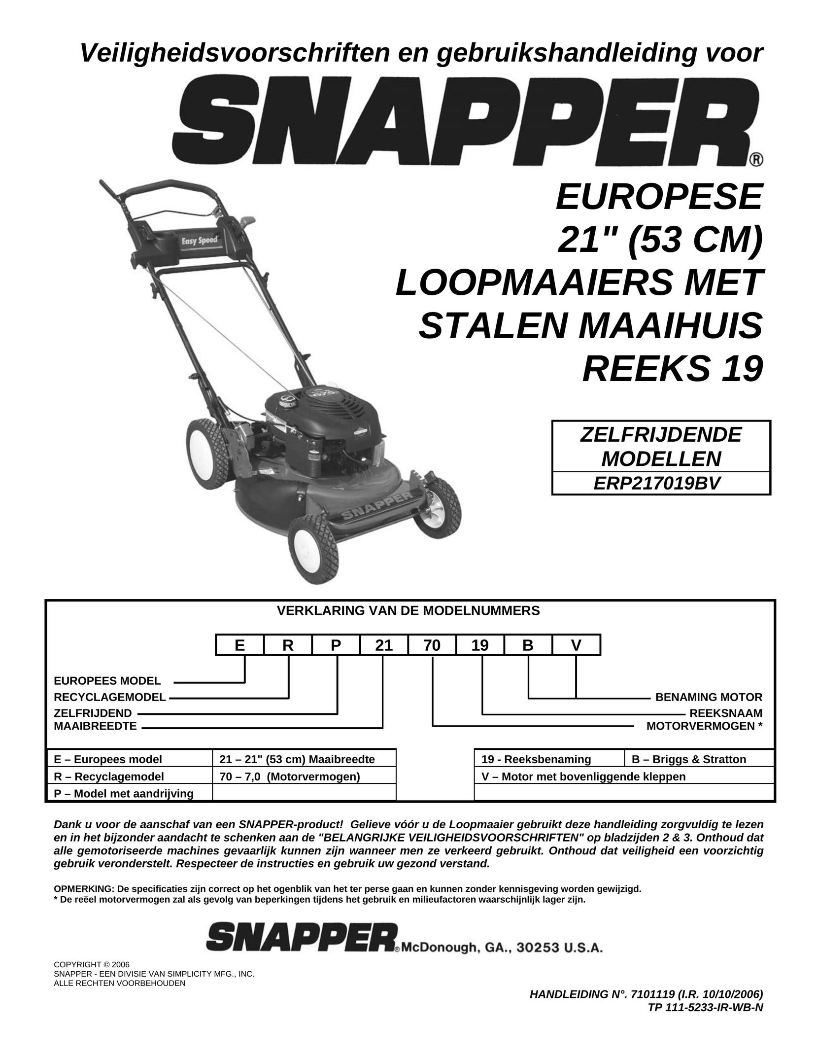 Snapper ERP217019BV Computer Monitor User Manual