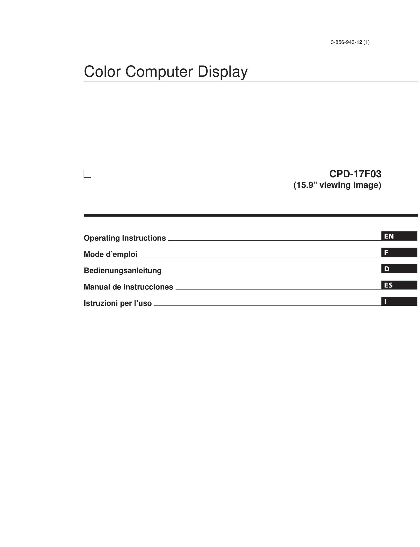 Sony CPD-17F03 Computer Monitor User Manual