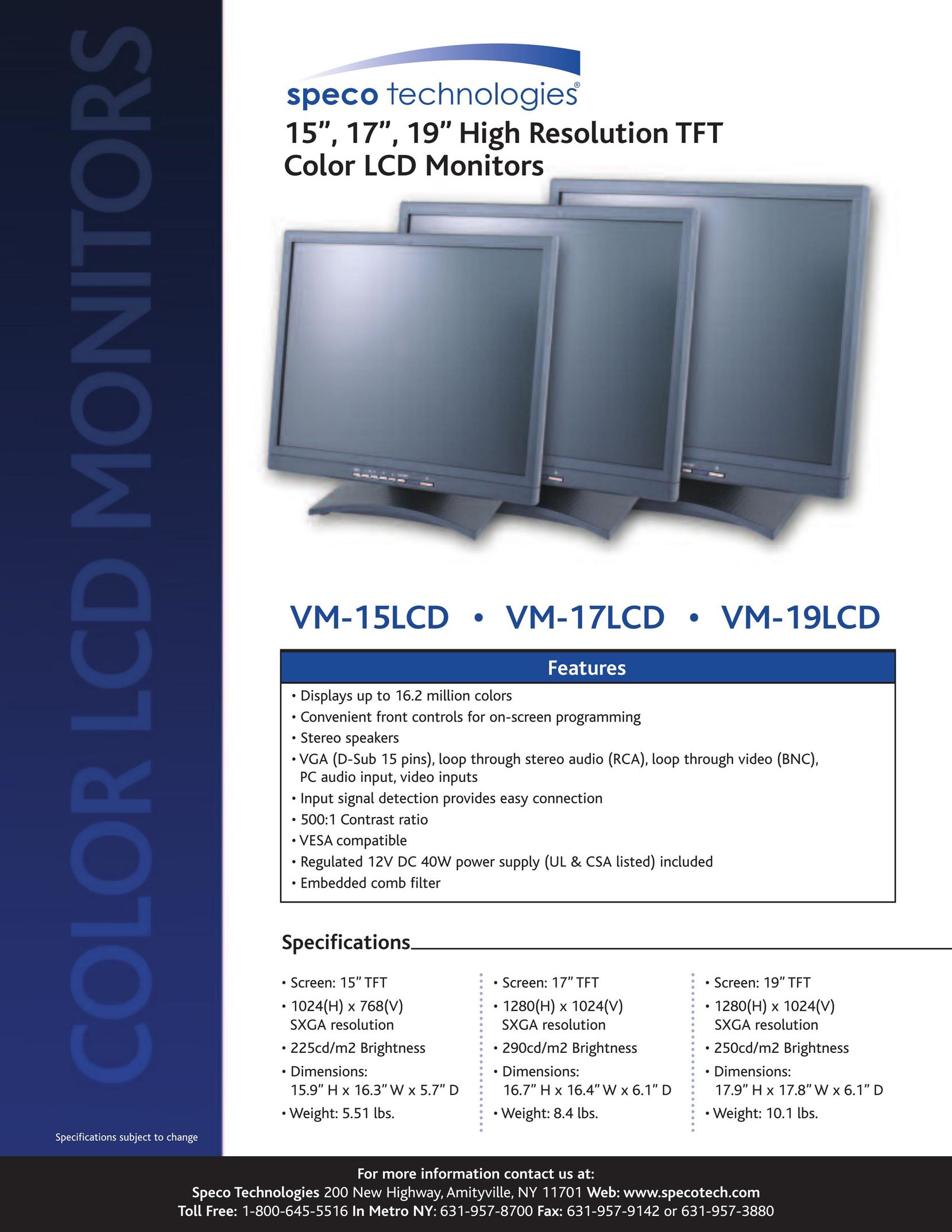 Speco Technologies VM-17LCD Computer Monitor User Manual