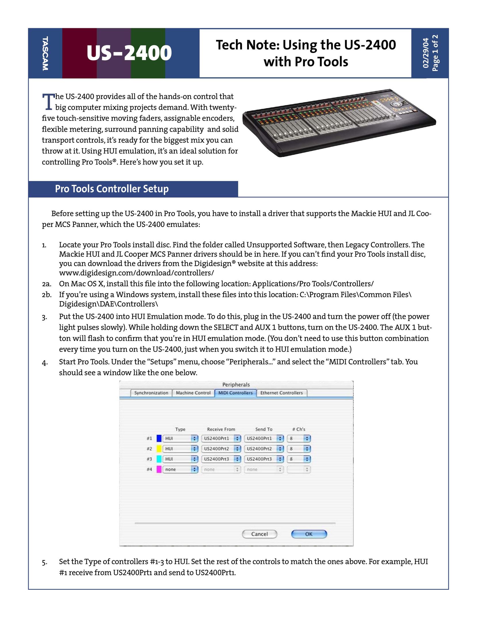 Tascam US-2400 Computer Monitor User Manual