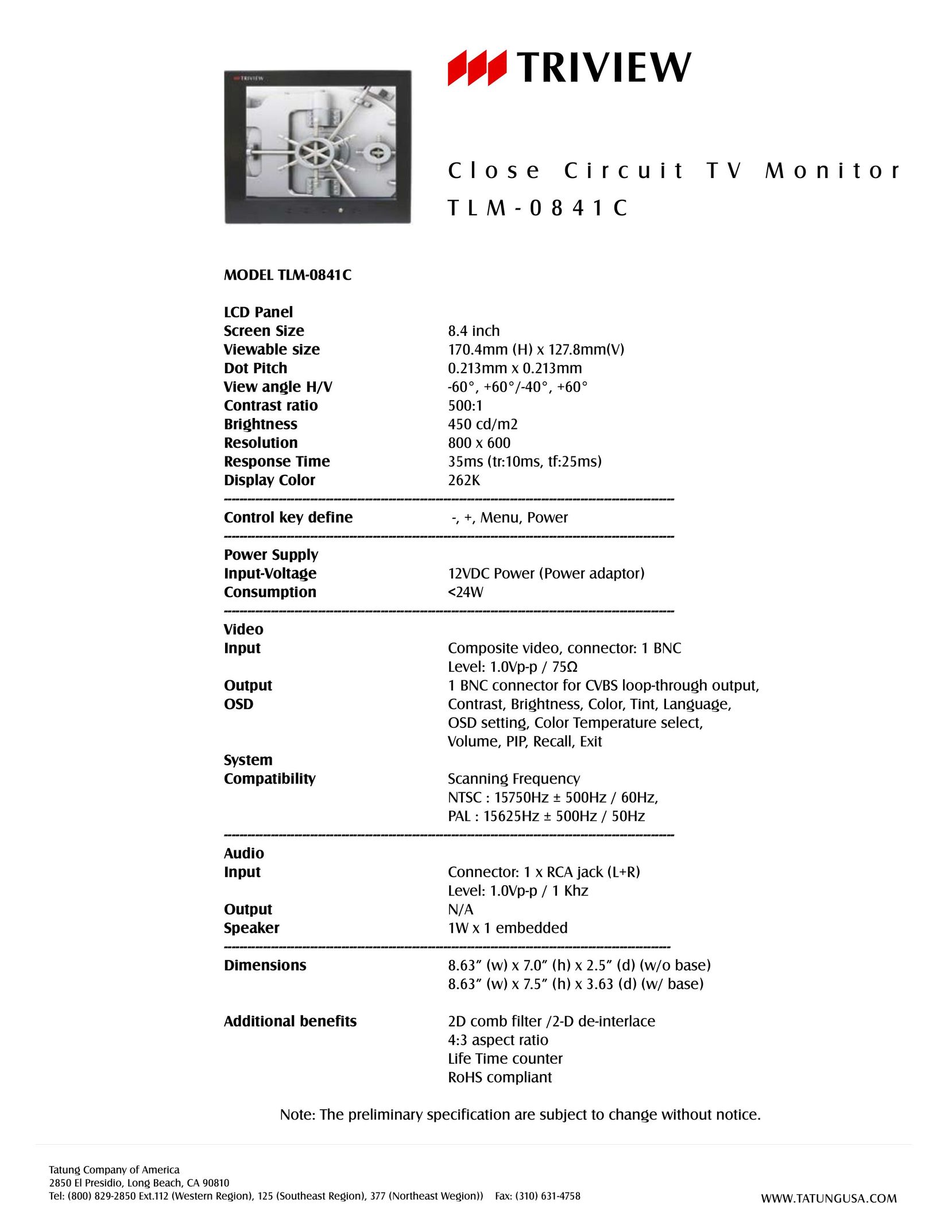 Tatung TLM-0841C Computer Monitor User Manual