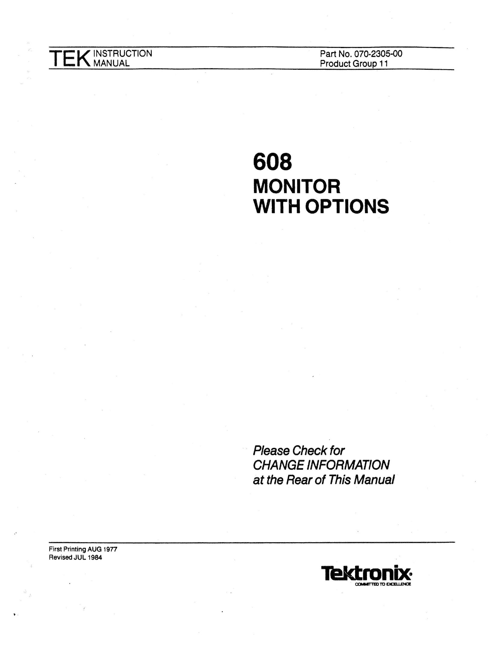 Tektronix 608 Computer Monitor User Manual