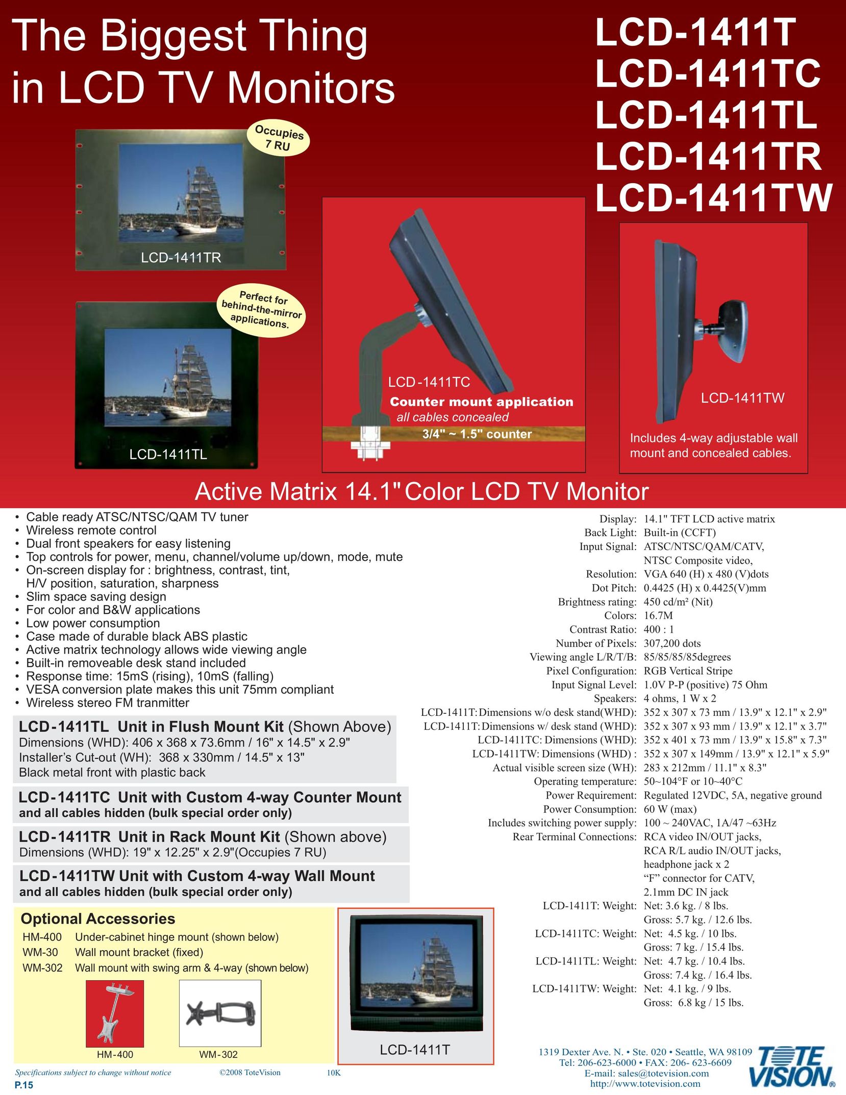 Tote Vision LCD-1411TL Computer Monitor User Manual