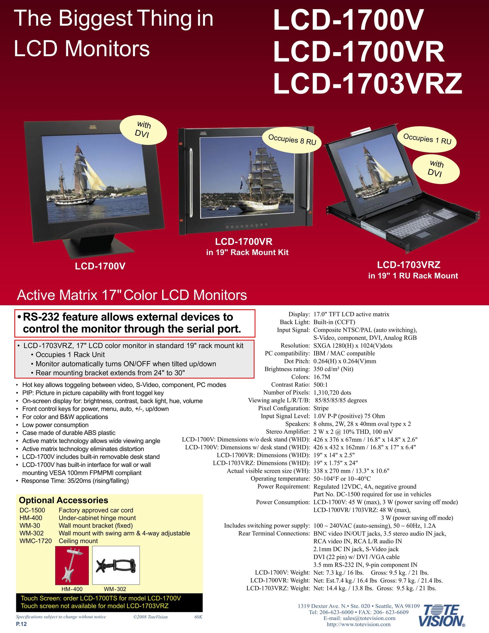 Tote Vision LCD-1703VRZ Computer Monitor User Manual