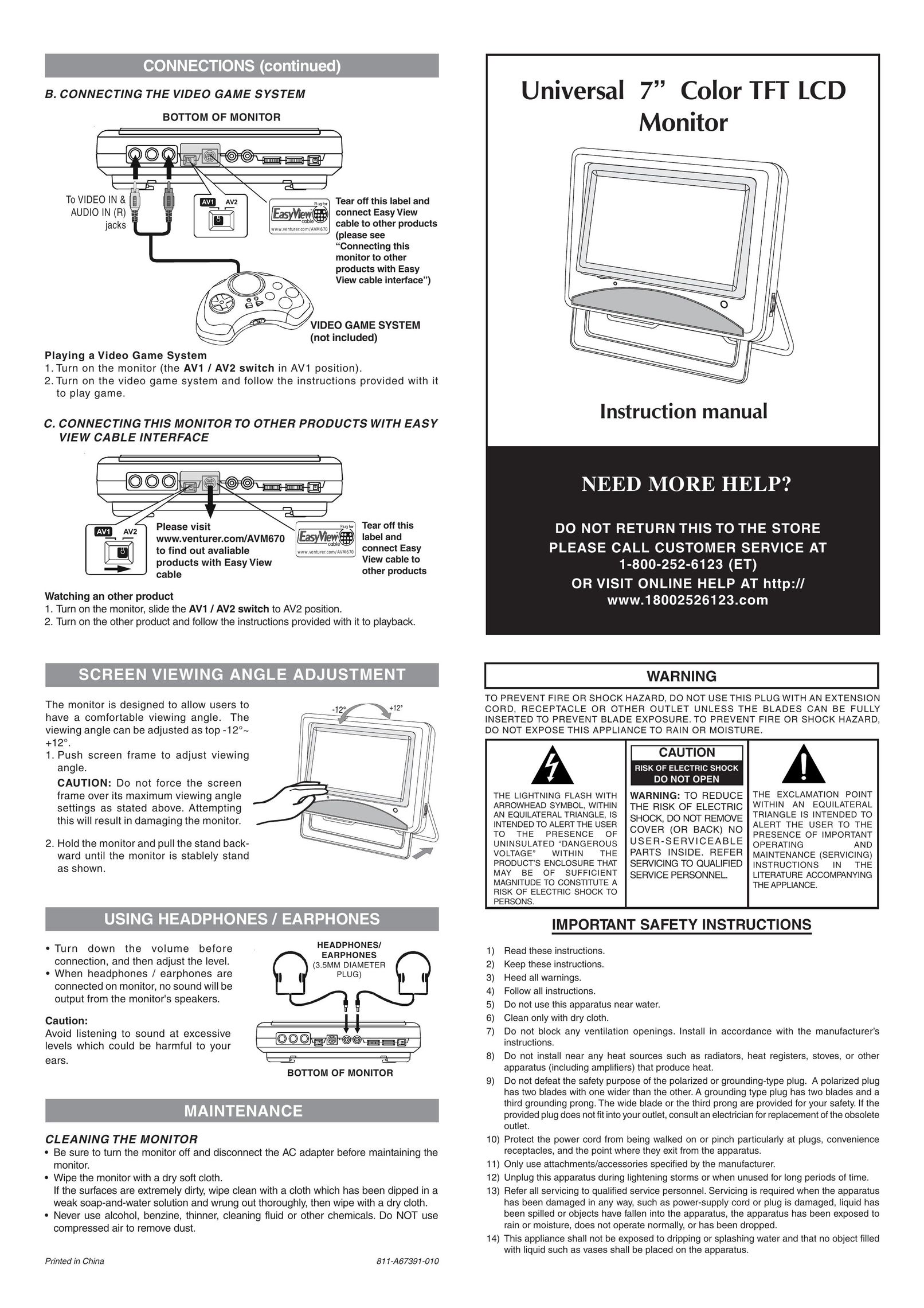Venturer AVM670 Computer Monitor User Manual