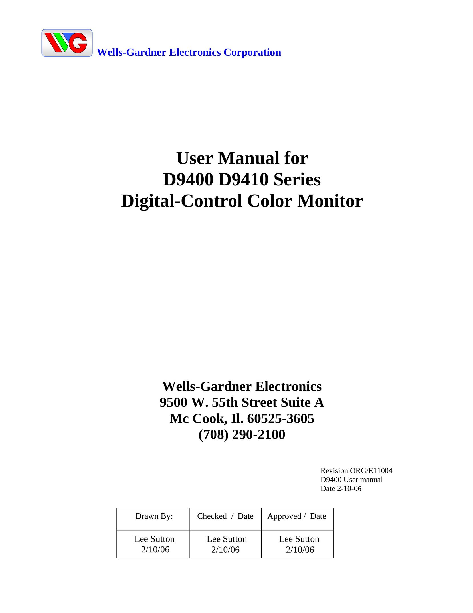 Wells-Gardner D9410 Series Computer Monitor User Manual