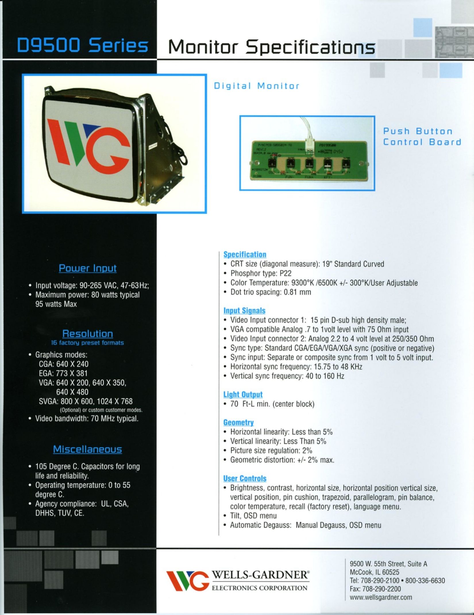 Wells-Gardner D9500 Computer Monitor User Manual