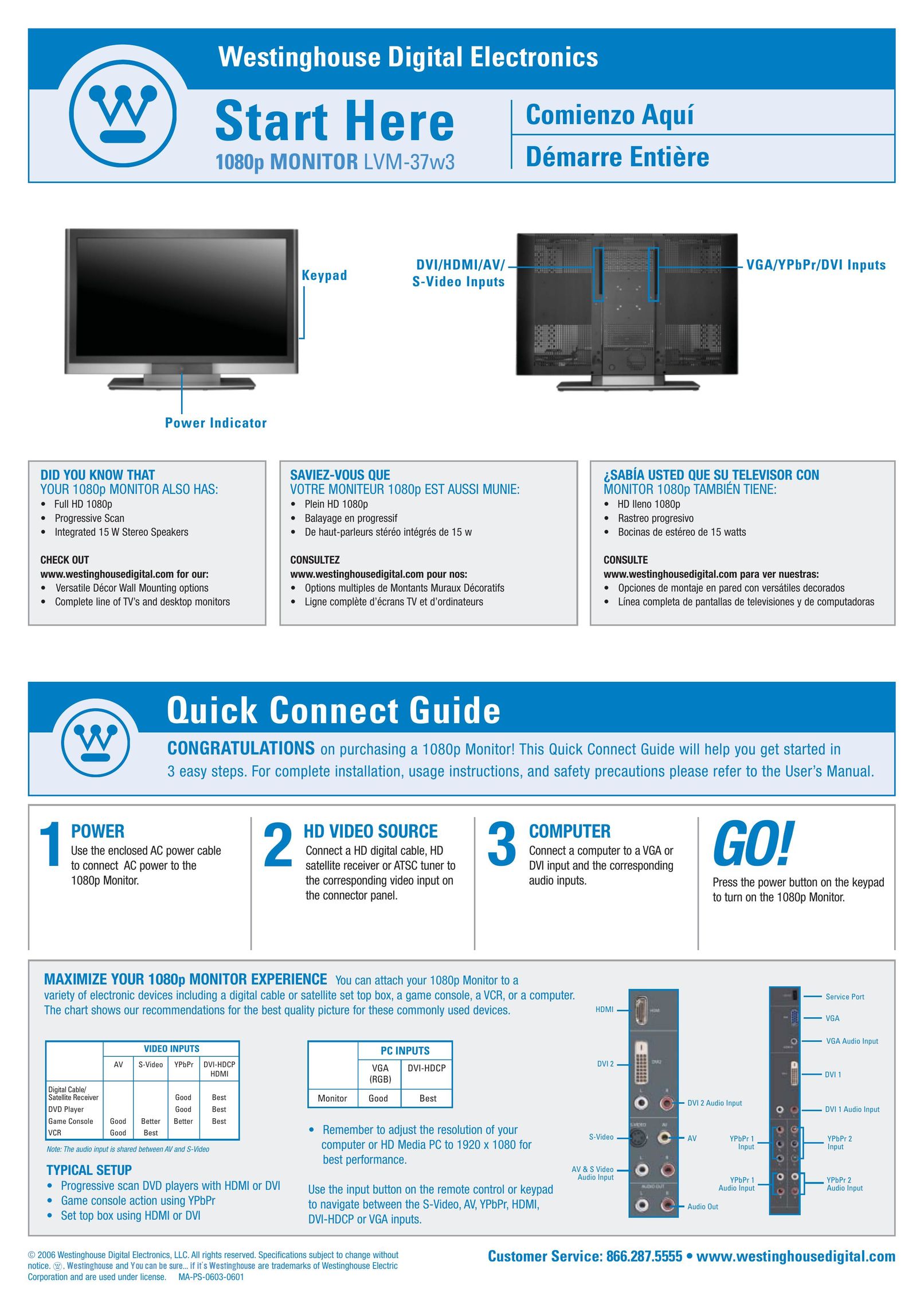 Westinghouse 1080p Computer Monitor User Manual