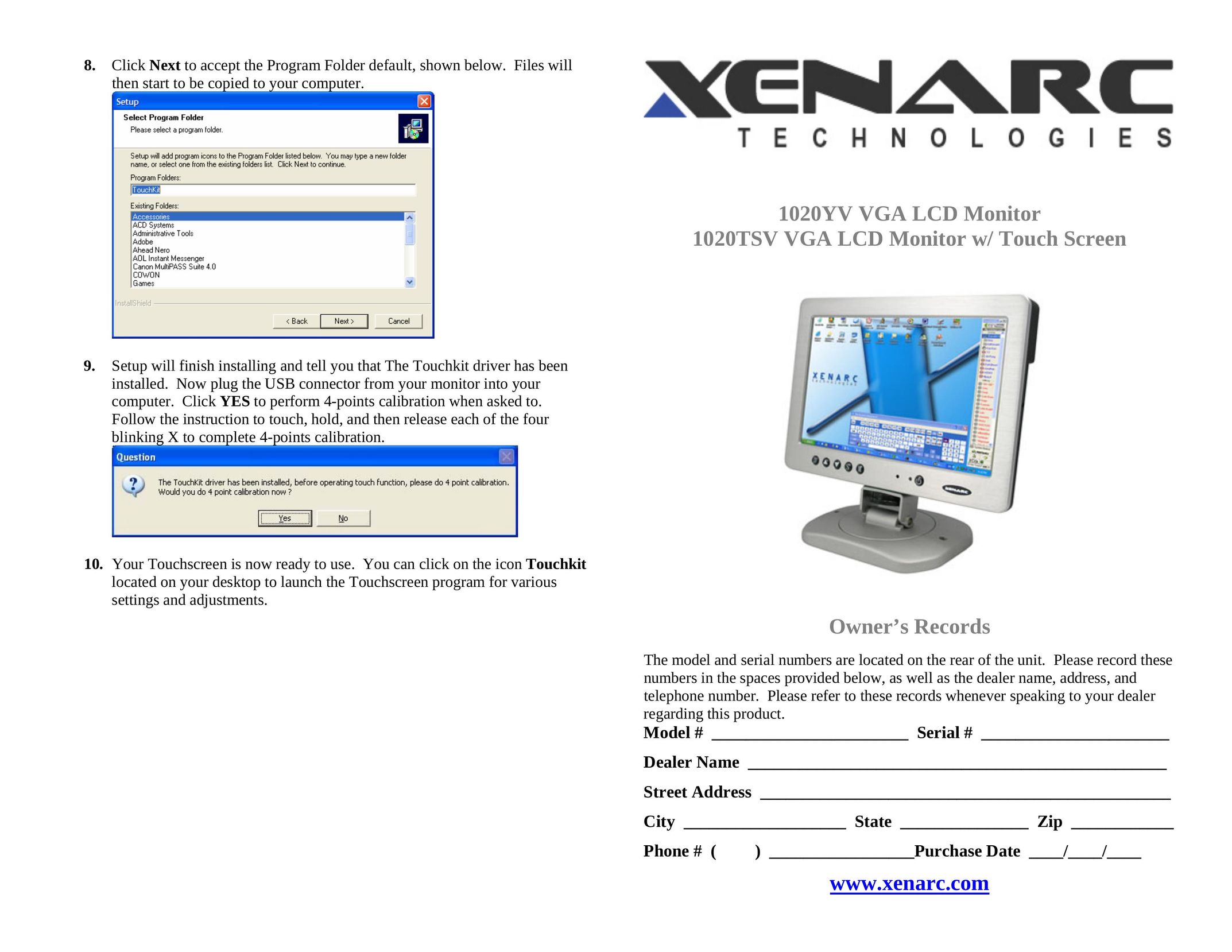 Xenarc Technologies 1020YV Computer Monitor User Manual