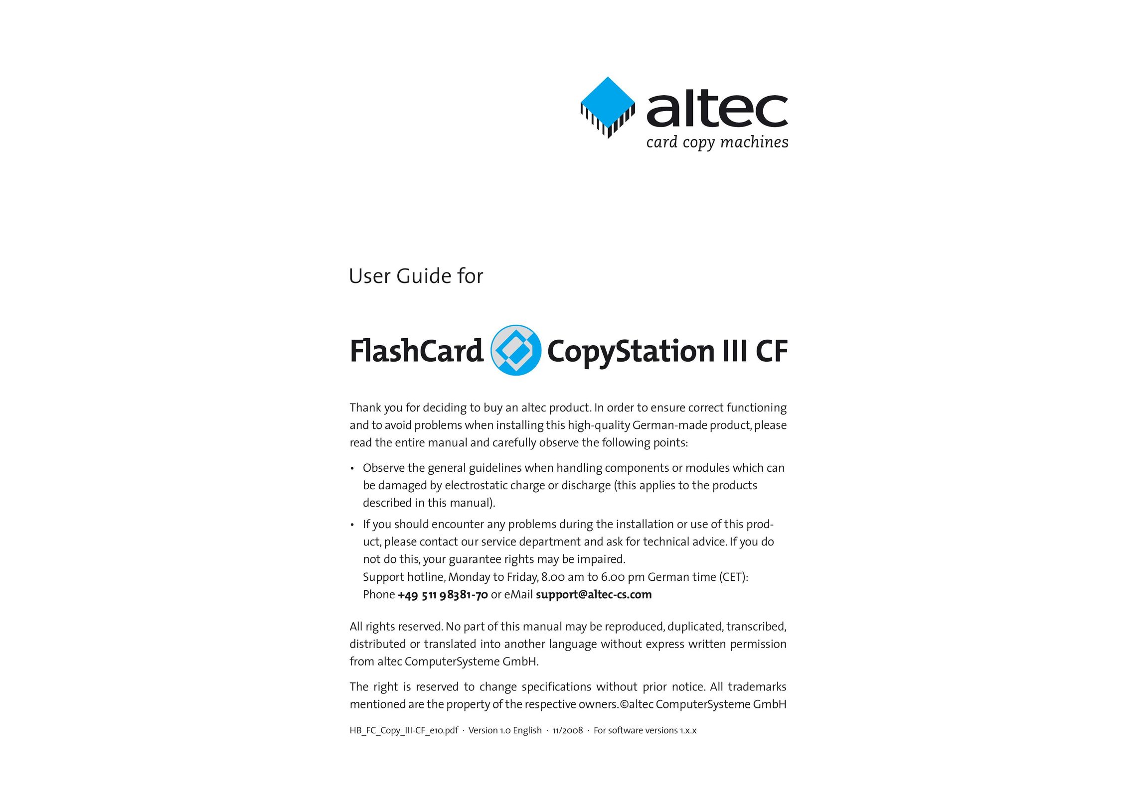 Altec Lansing III CF Copier User Manual