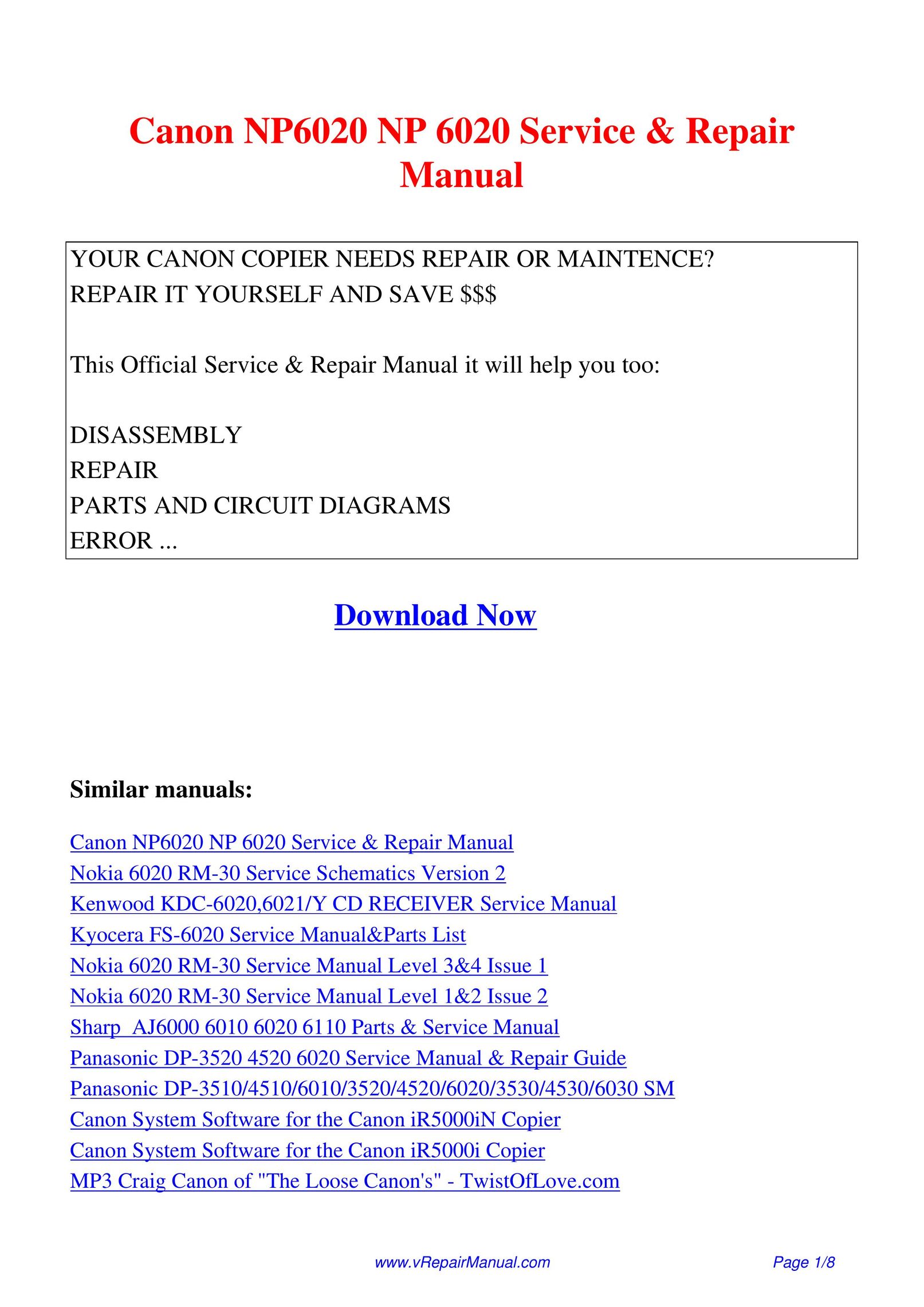 Canon NP6020 Copier User Manual