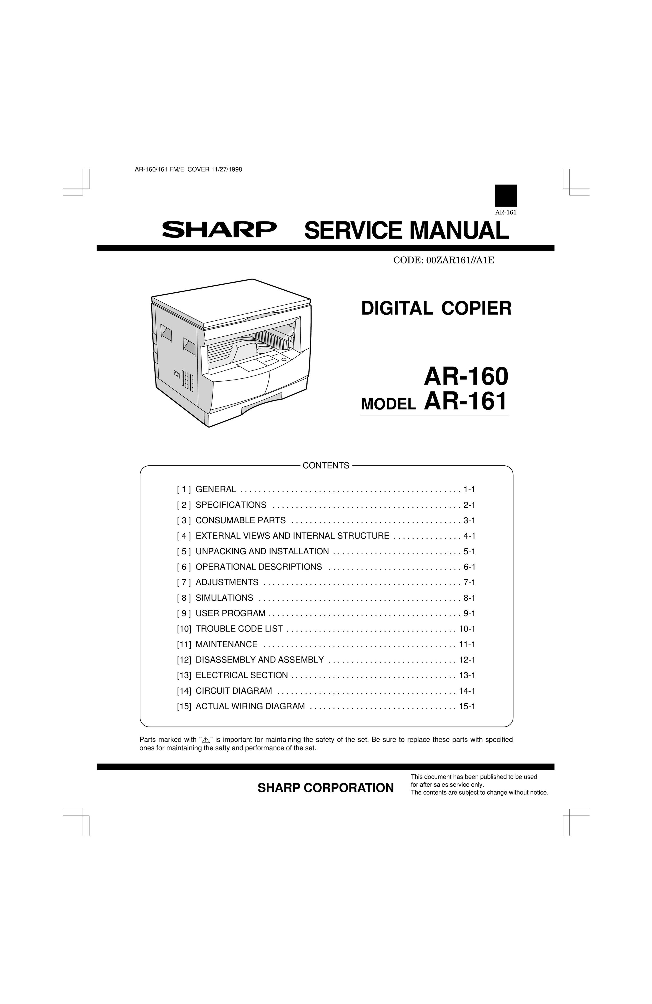 Sharp AR-161 Copier User Manual