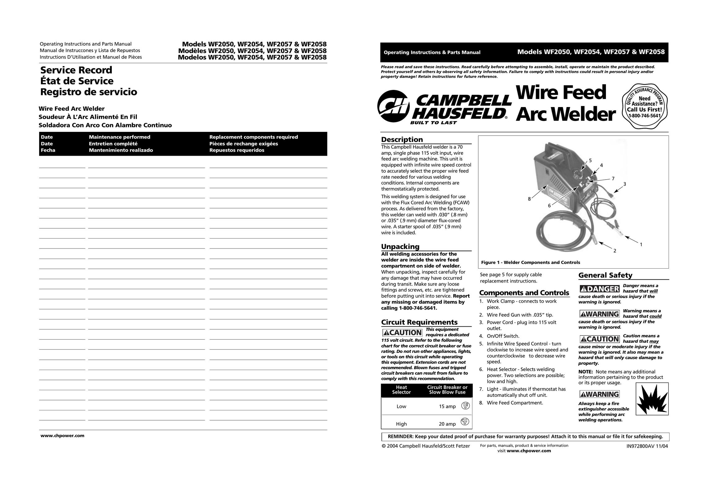 Campbell Hausfeld WF2050 eBook Reader User Manual