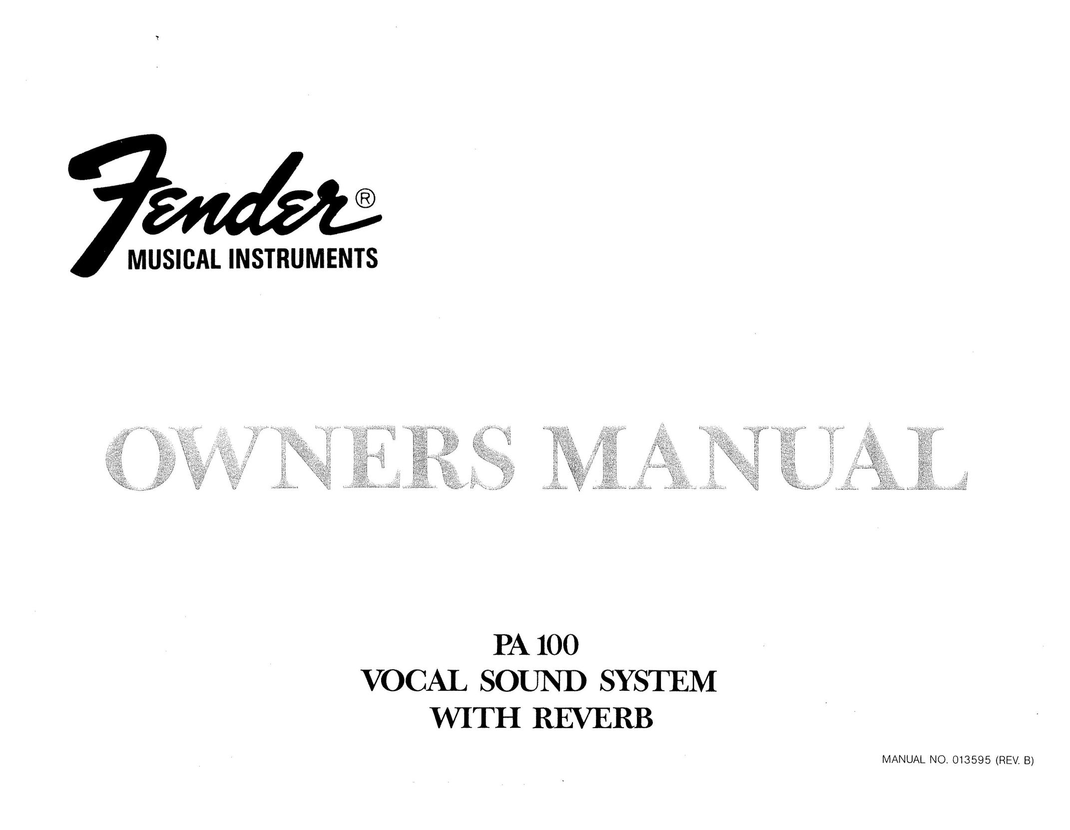 Fender PA 100 eBook Reader User Manual