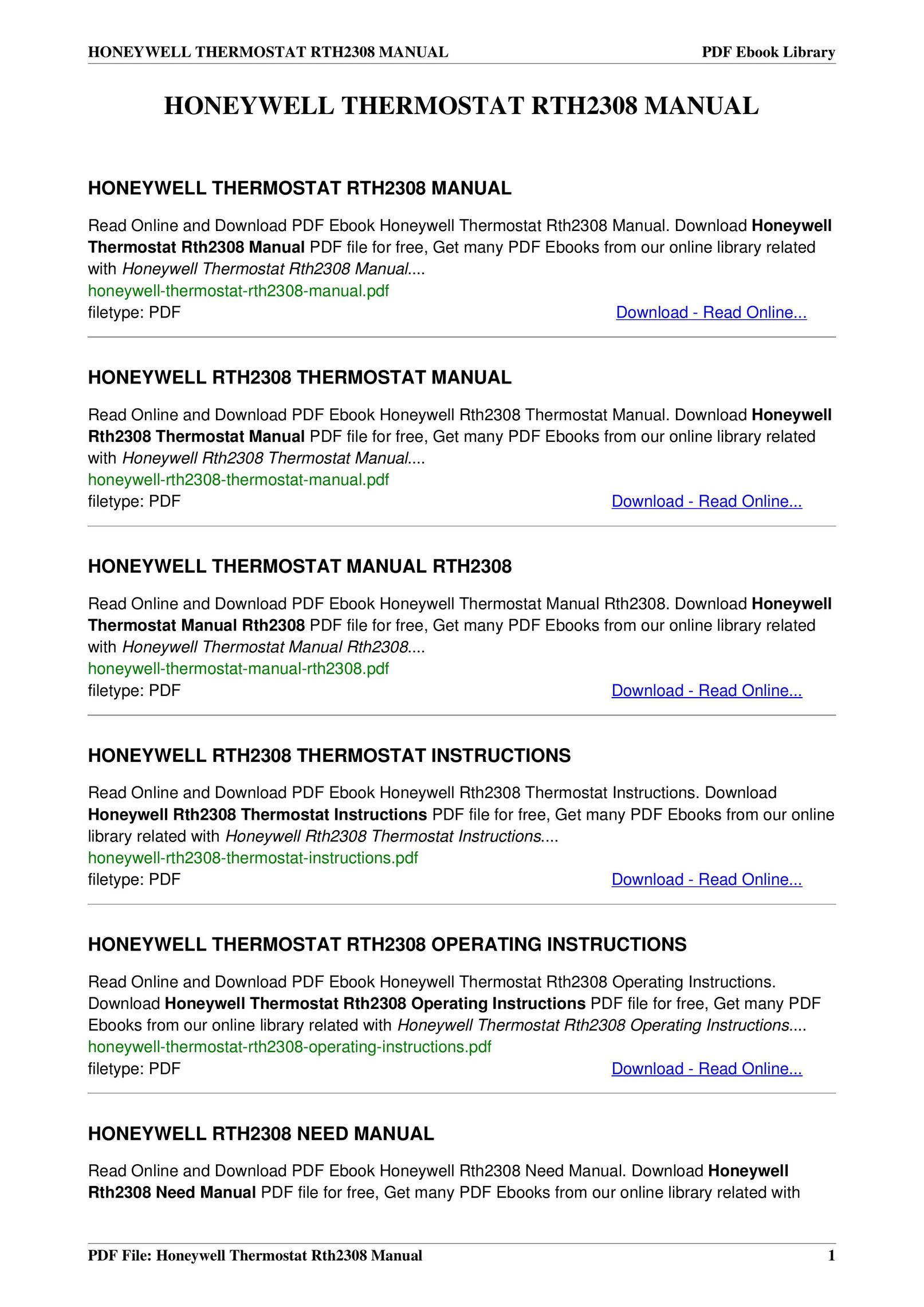 Honeywell RTH2308 eBook Reader User Manual