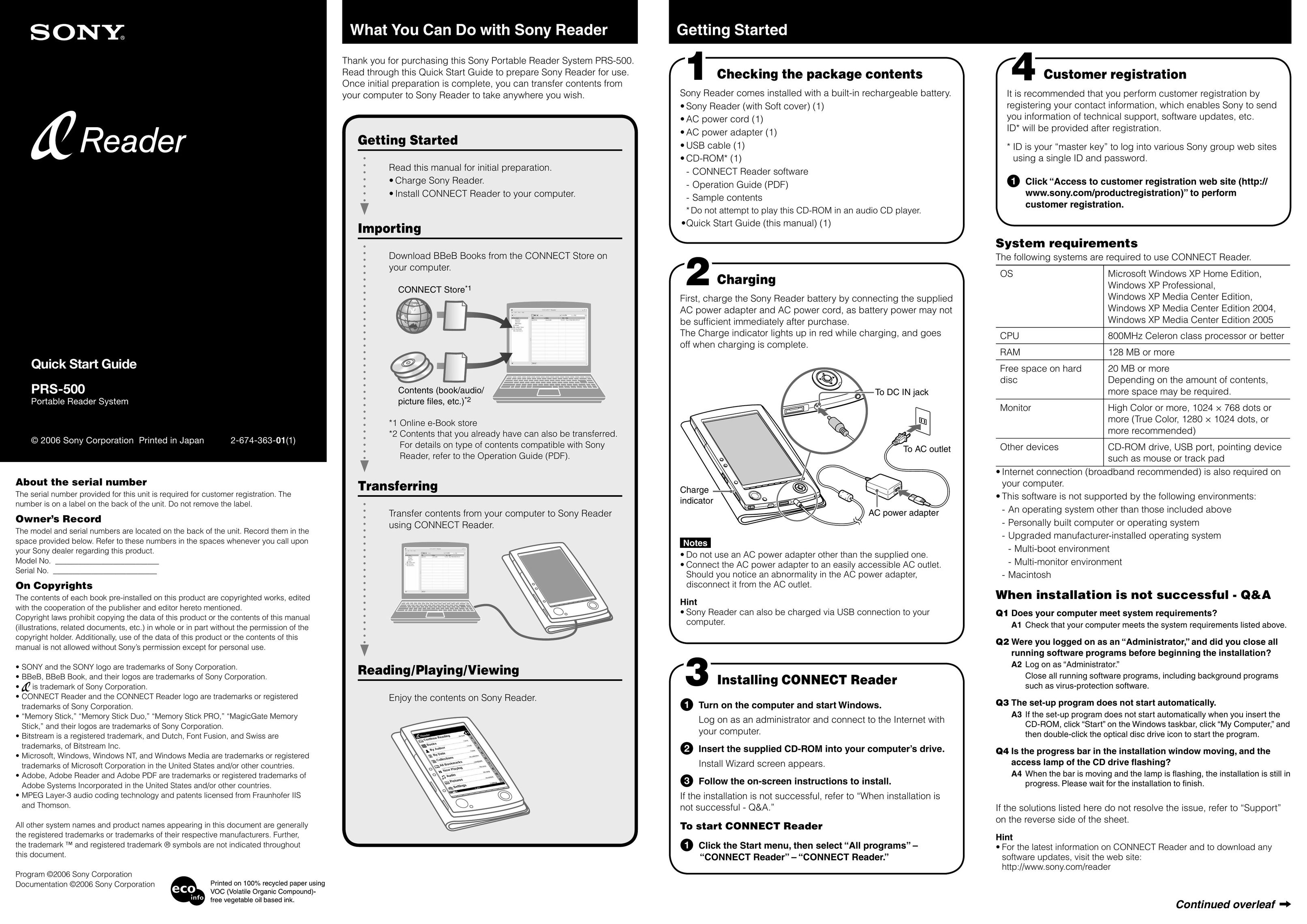 Sony PRS-500 eBook Reader User Manual